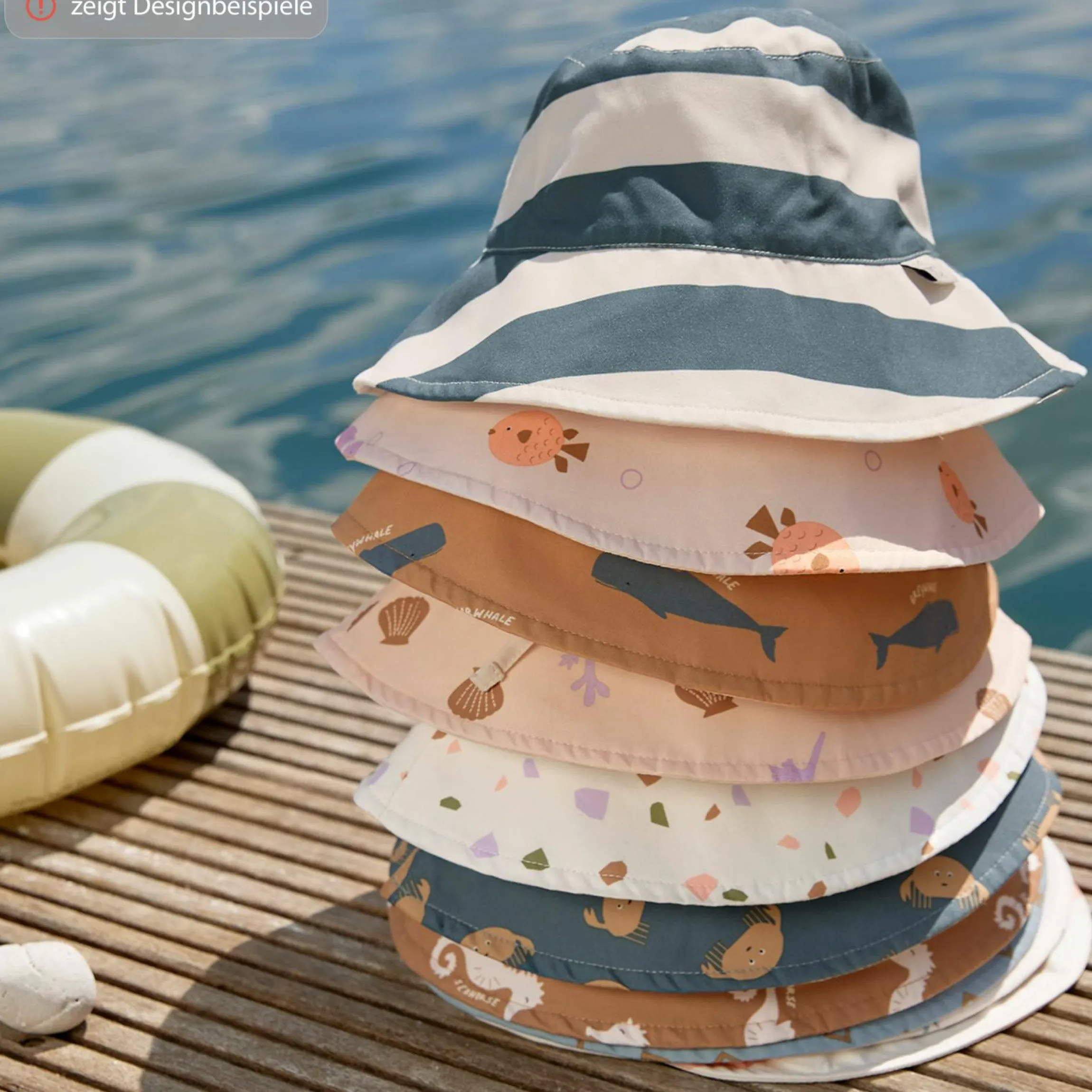 Wende-Hut LSF Sun Protection Bucket Hat - Sea Animals - Milky - Gr. 43/45