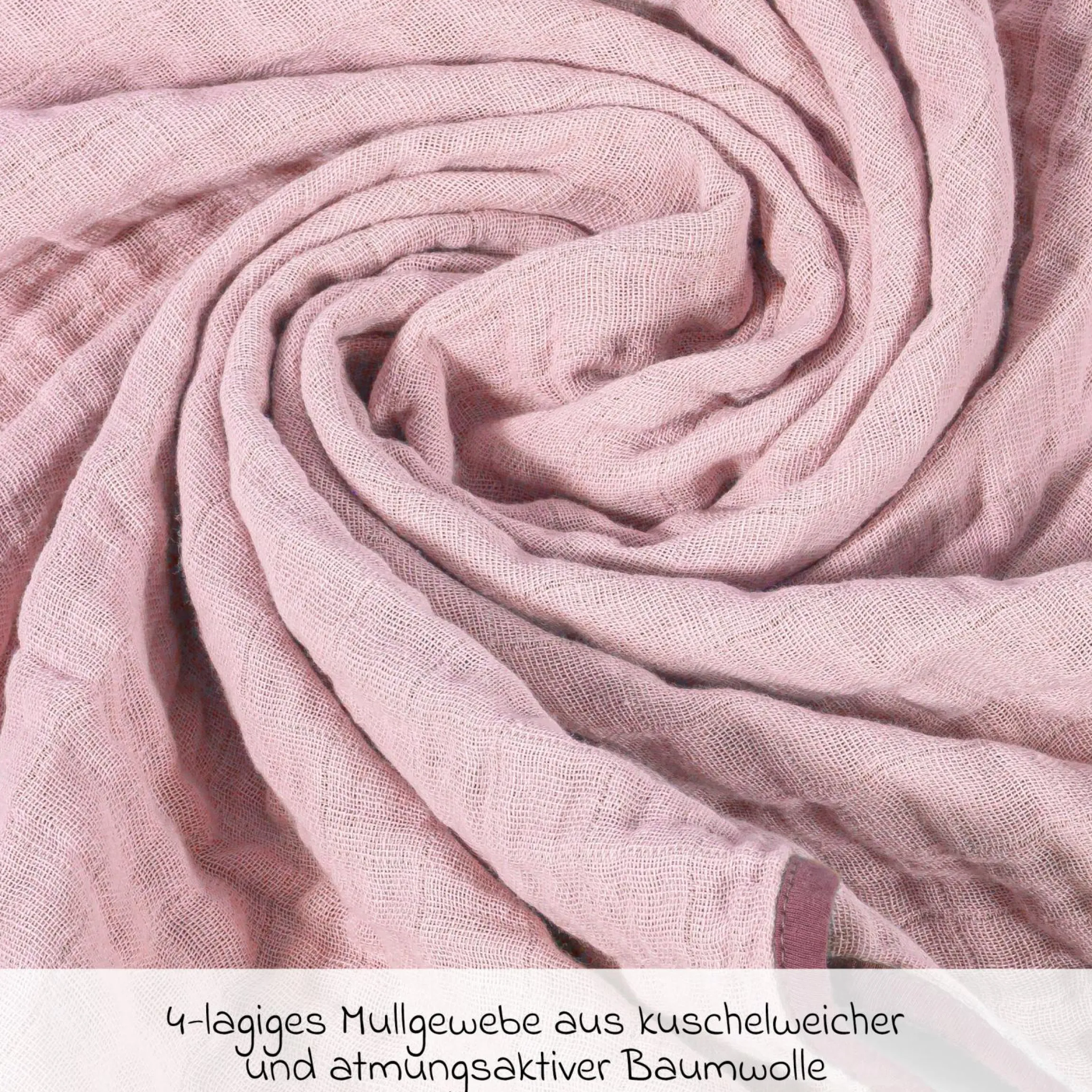 Wende-Kuscheldecke / Babydecke Mull 4-lagig 70 x 100 cm - Orchidee Puder