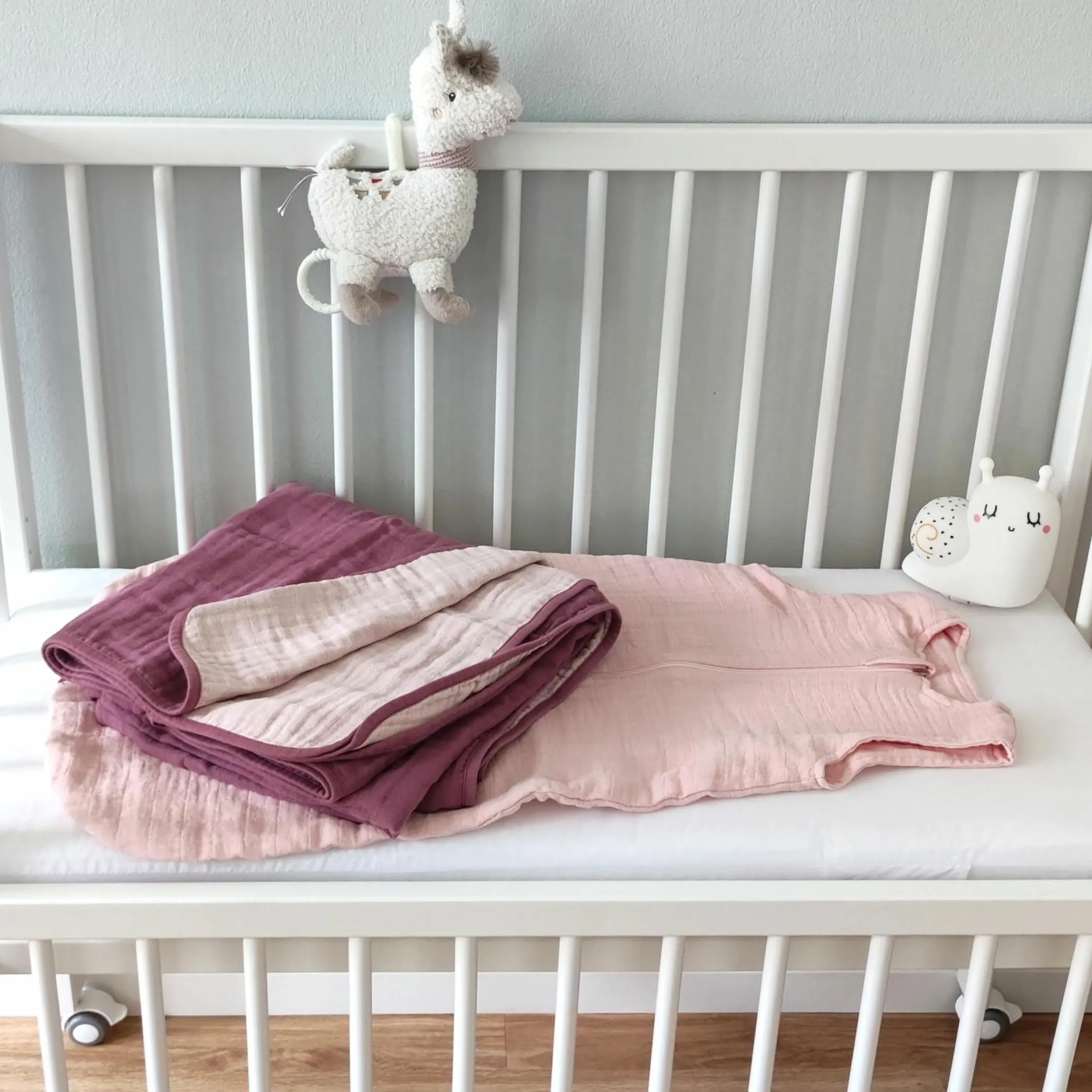 Wende-Kuscheldecke / Babydecke Mull 4-lagig 70 x 100 cm - Orchidee Puder