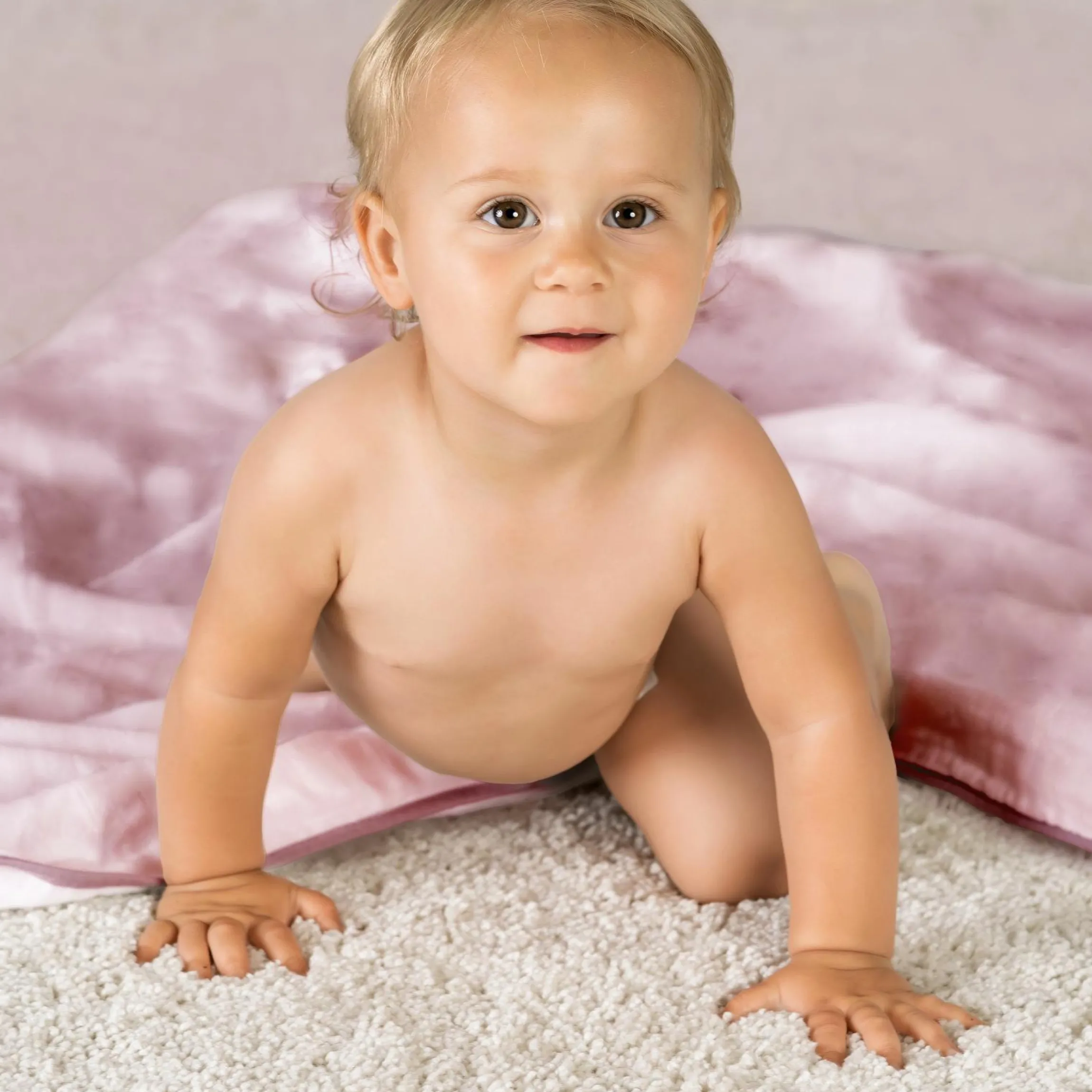 Wende-Kuscheldecke / Babydecke Mull 4-lagig 70 x 100 cm - Orchidee Puder