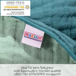 Wende-Kuscheldecke / Babydecke Mull 4-lagig 70 x 100 cm - Patina Mint