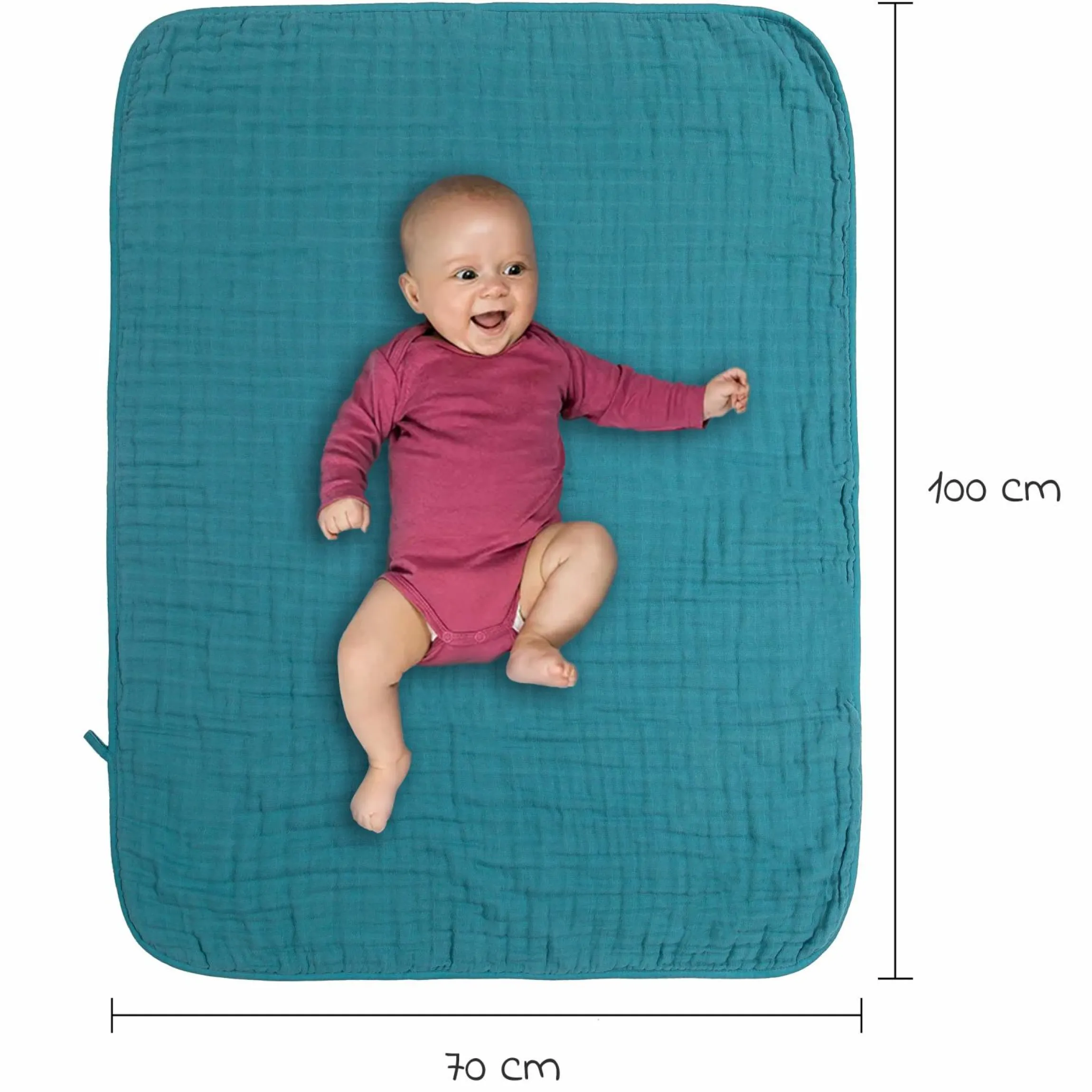 Wende-Kuscheldecke / Babydecke Mull 4-lagig 70 x 100 cm - Patina Mint