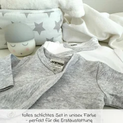 Wickelbody Langarm 3er Pack - Grau Melange, Ringel & Offwhite - Gr. 62/68