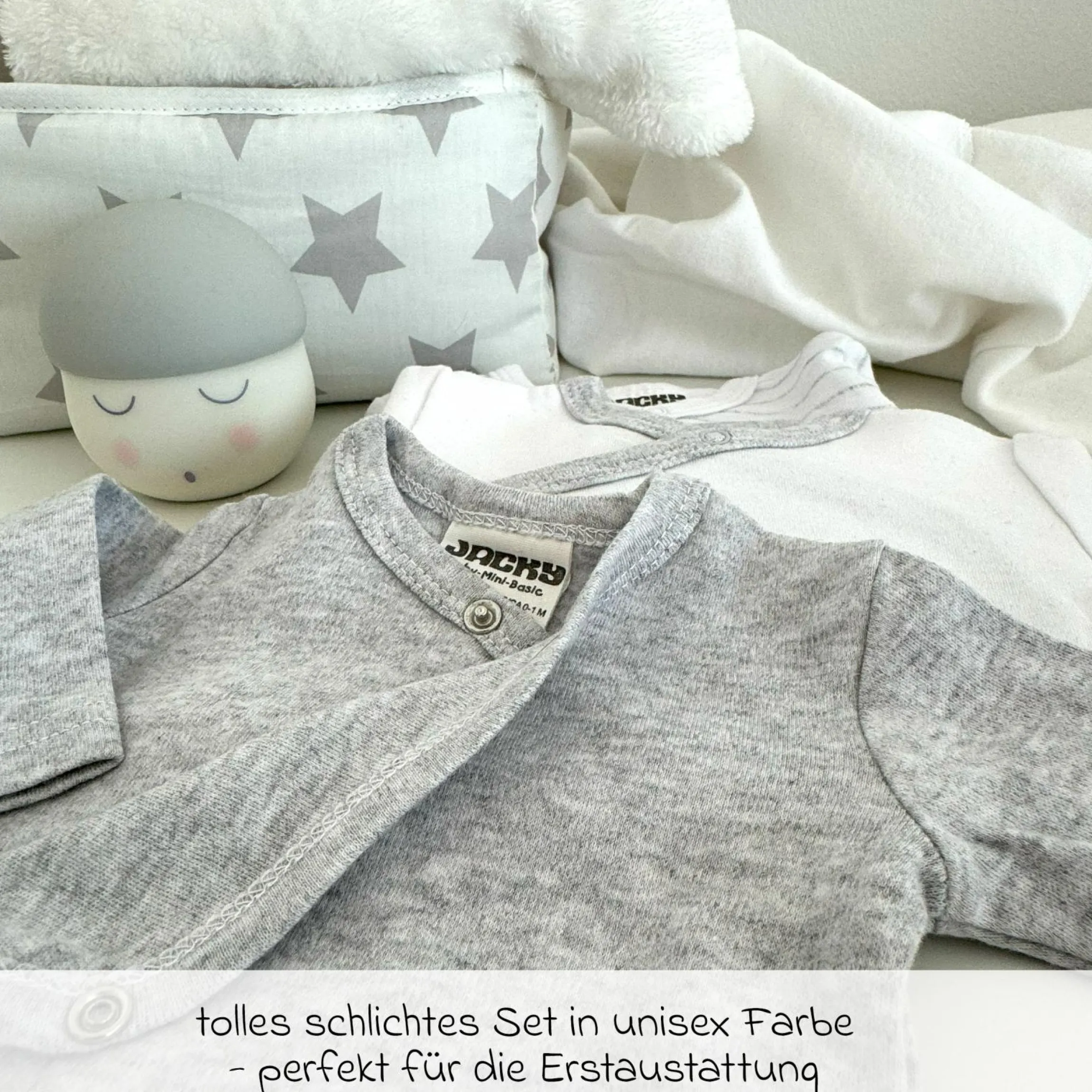 Wickelbody Langarm 3er Pack - Grau Melange, Ringel & Offwhite - Gr. 62/68