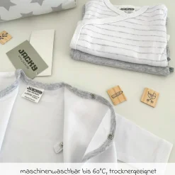 Wickelbody Langarm 3er Pack - Grau Melange, Ringel & Offwhite - Gr. 62/68