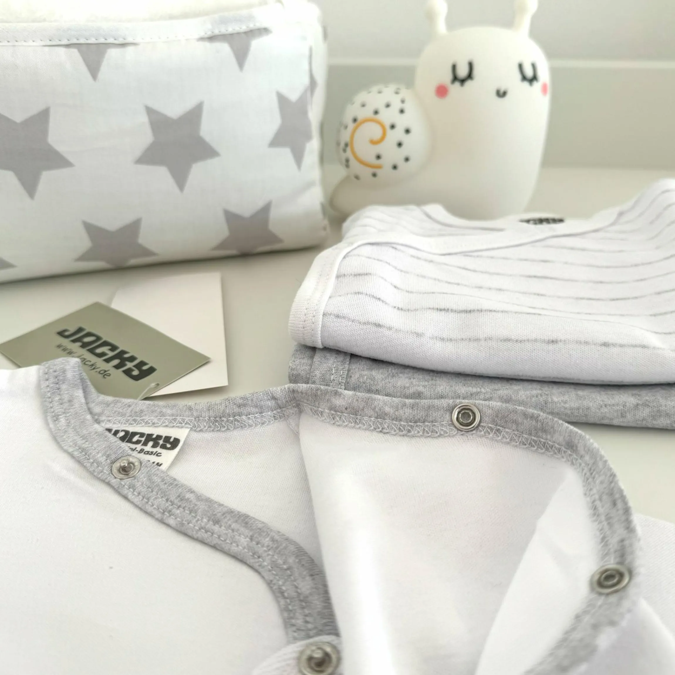 Wickelbody Langarm 3er Pack - Grau Melange, Ringel & Offwhite - Gr. 62/68