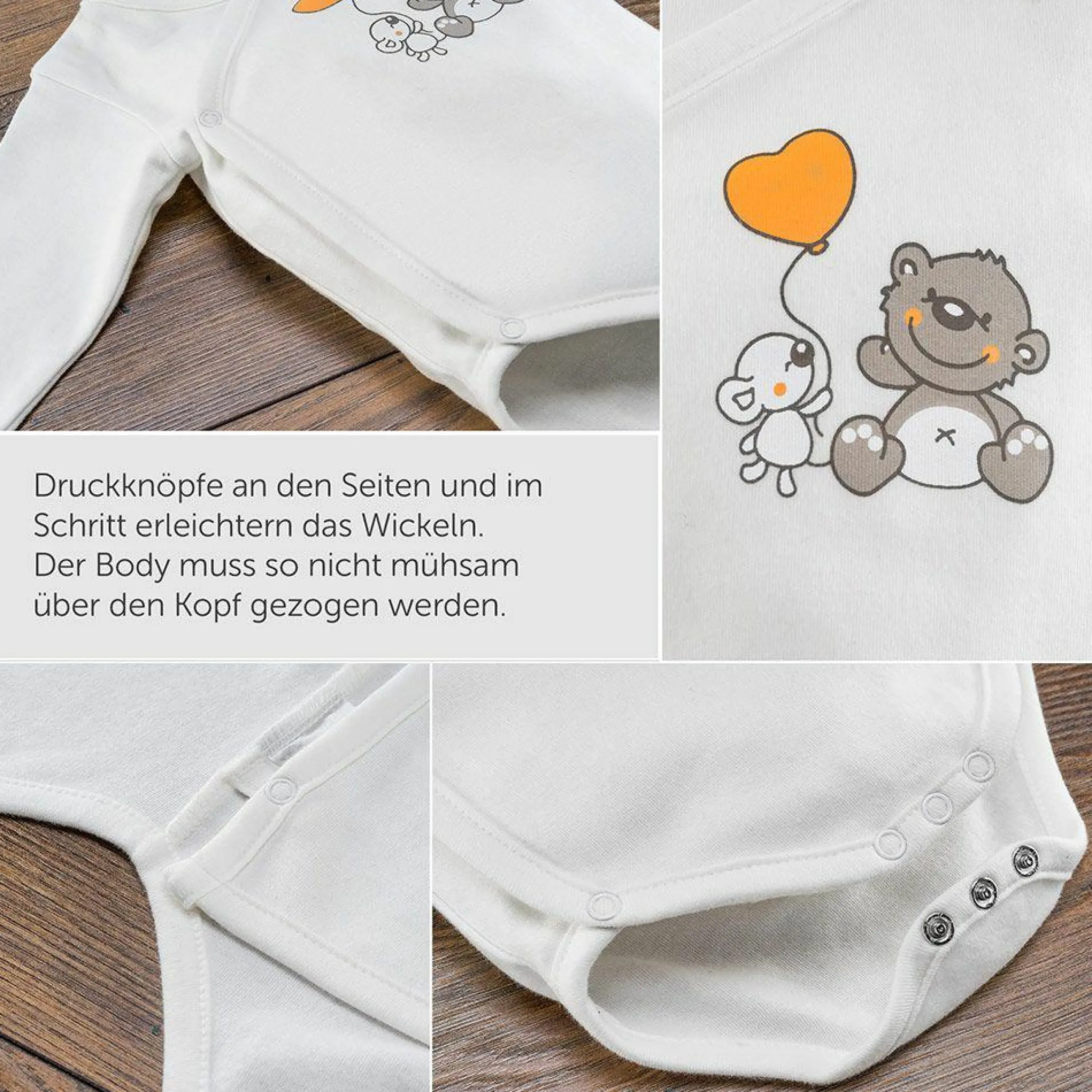 Wickelbody Langarm 2er Pack - Lovely Bear Offwhite Beige - Gr. 62/68