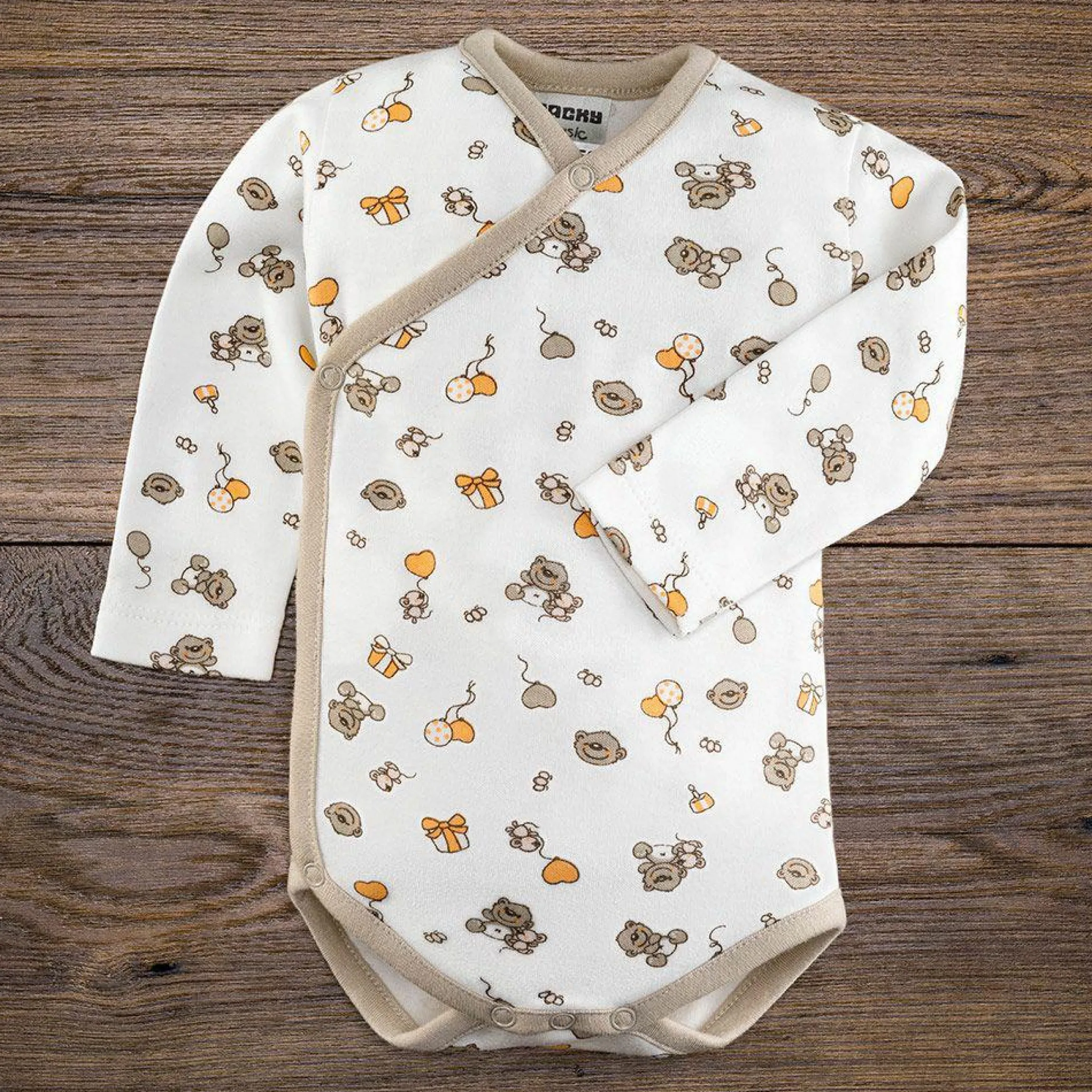 Wickelbody Langarm 2er Pack - Lovely Bear Offwhite Beige - Gr. 62/68