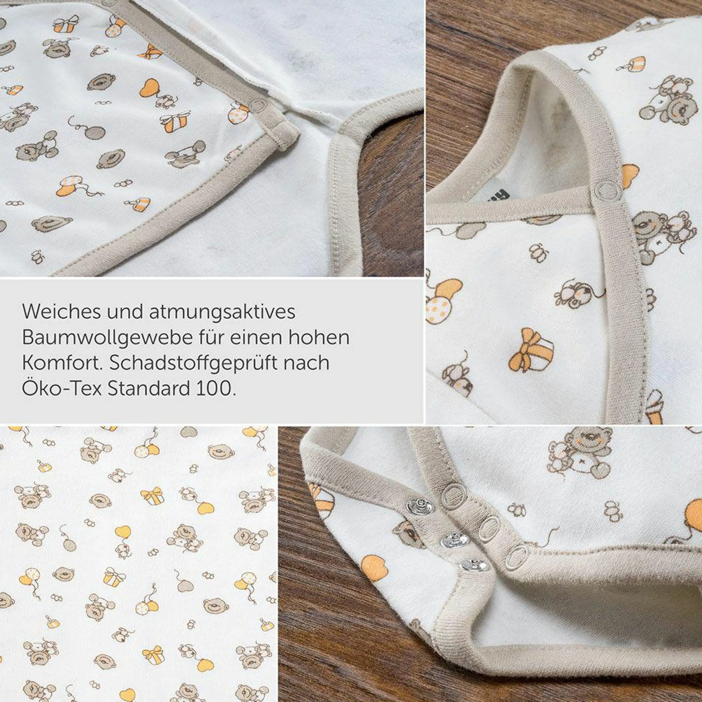 Wickelbody Langarm 2er Pack - Lovely Bear Offwhite Beige - Gr. 62/68