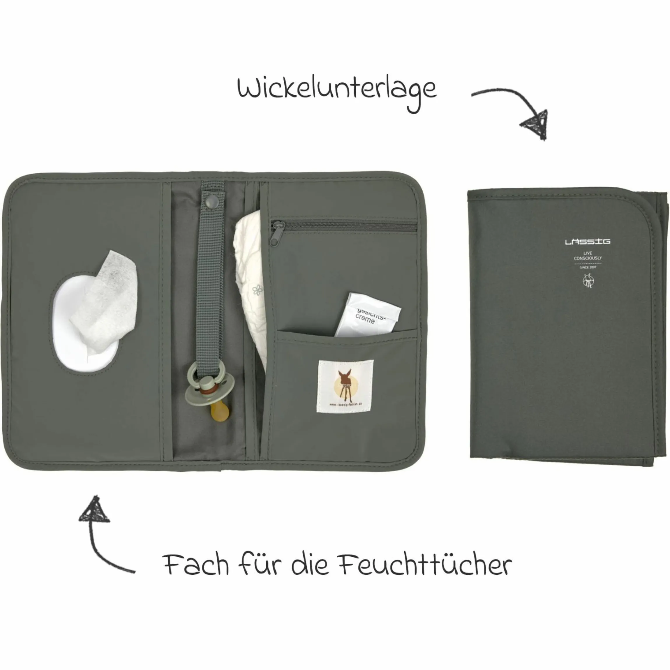 Wickel-Kit für Unterwegs Changing Pouch - Olive