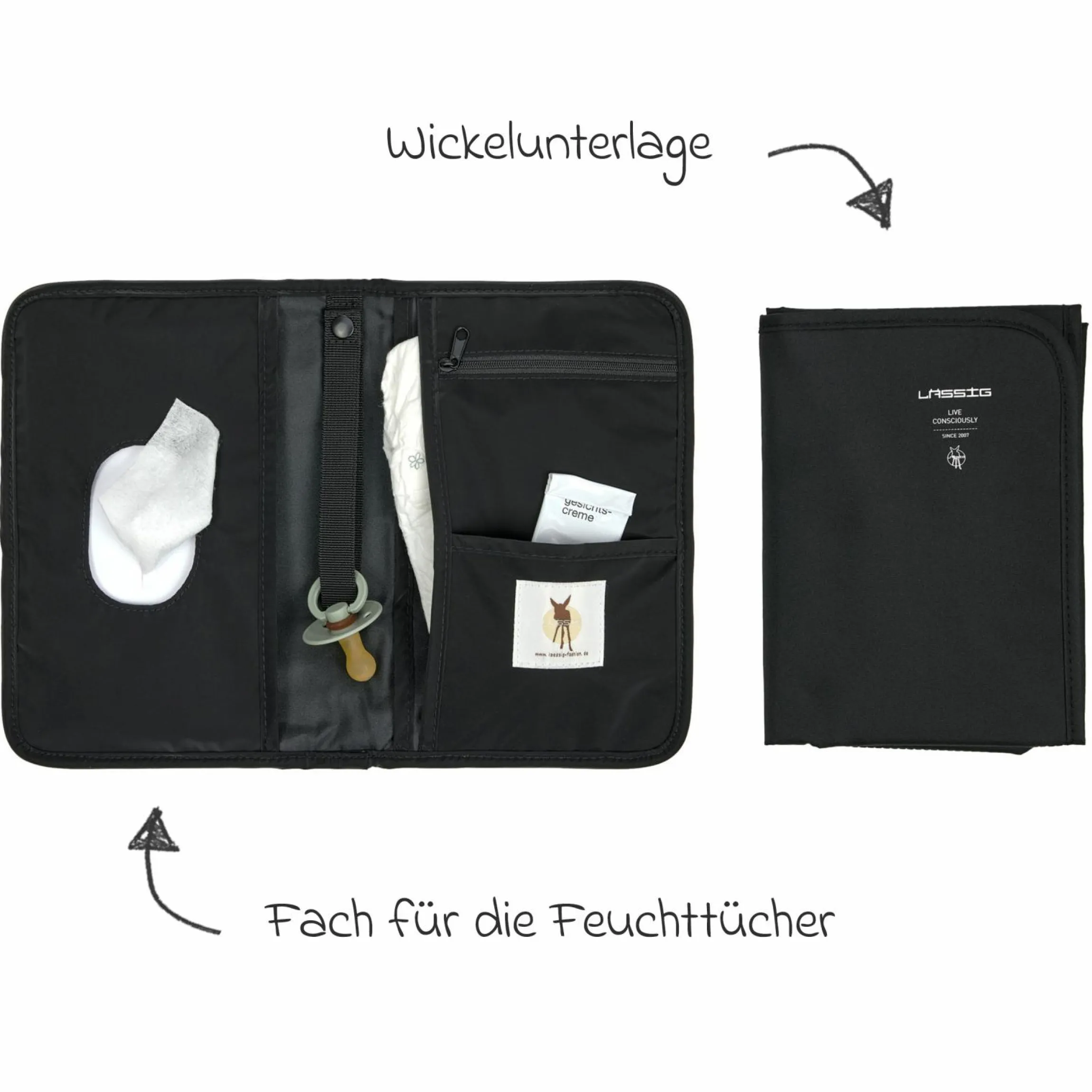 Wickel-Kit für Unterwegs Changing Pouch - Black