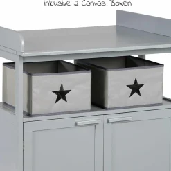 Wickelkommode Hamburg mit Wickelaufsatz & 2 Canvas-Boxen - Taupe