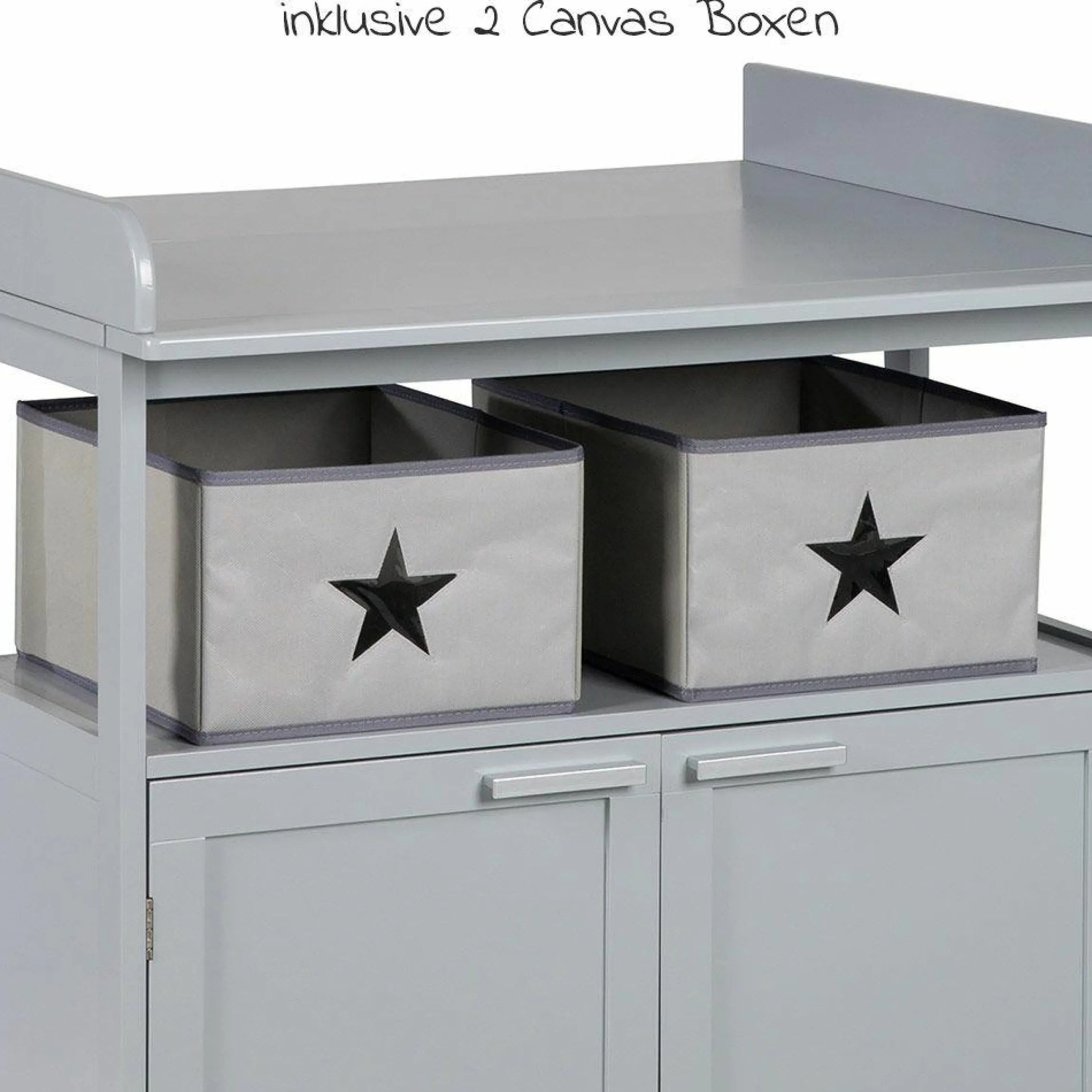 Wickelkommode Hamburg mit Wickelaufsatz & 2 Canvas-Boxen - Taupe