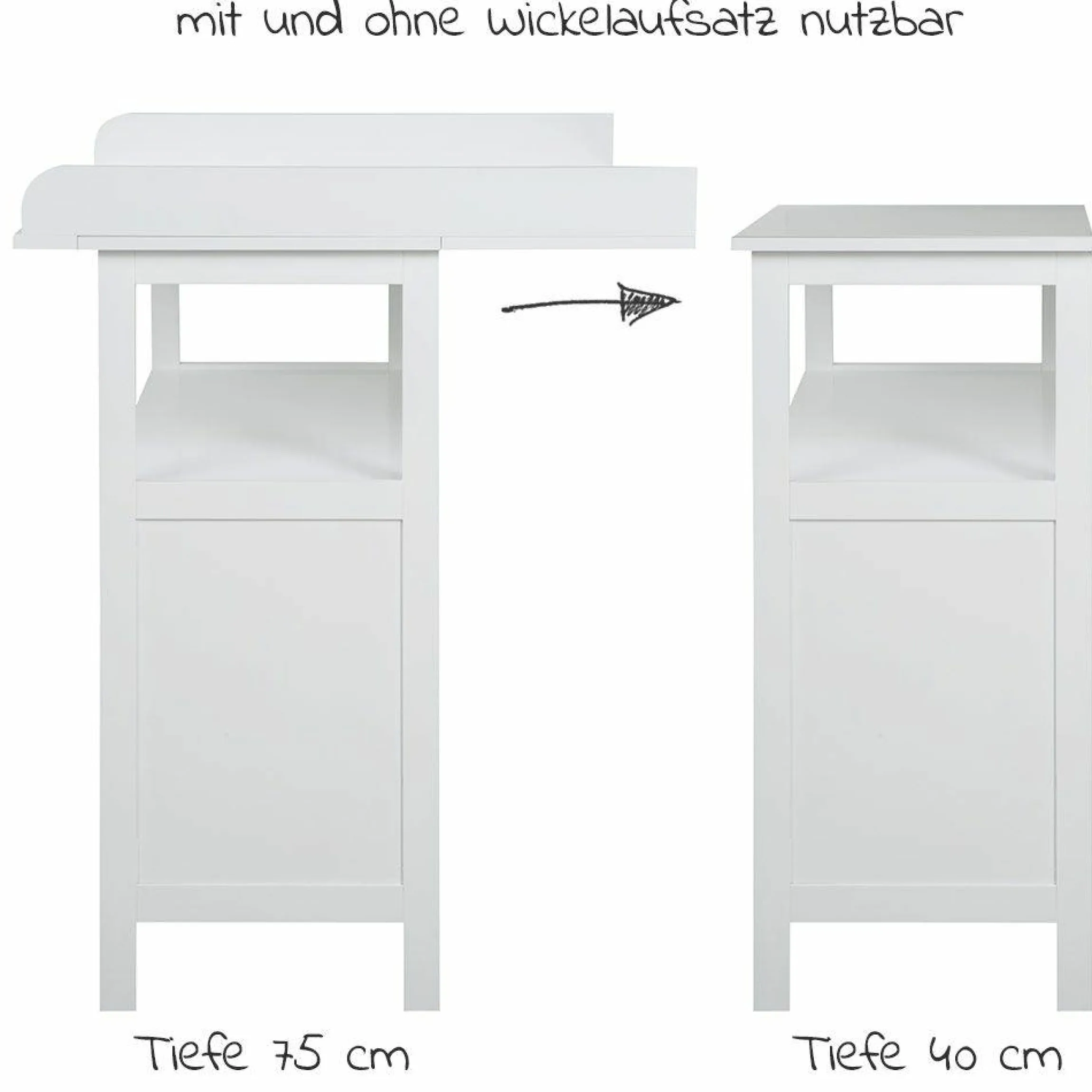 Wickelkommode Hamburg mit Wickelaufsatz & 2 Canvas-Boxen - Weiß