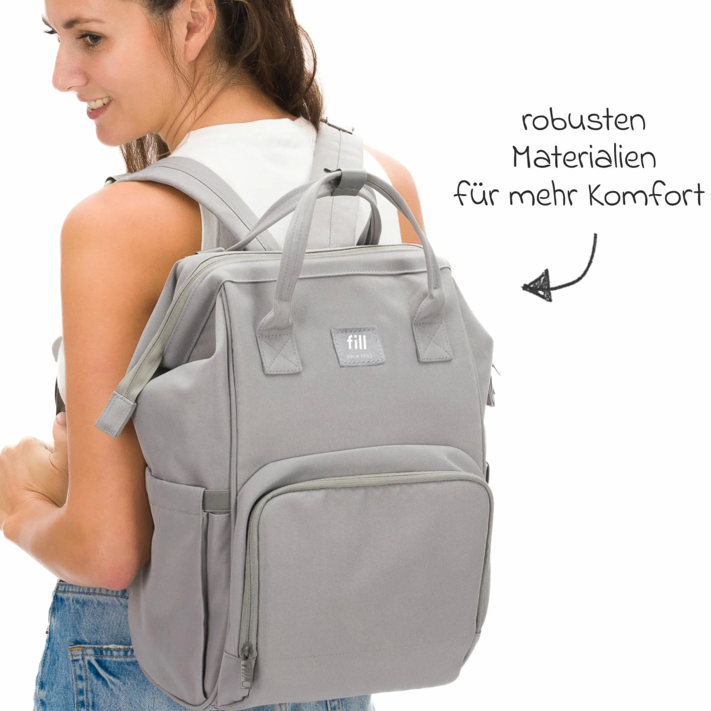 Wickelrucksack Barcelona im modernen Design mit variablem Stauraum - Stone Grey