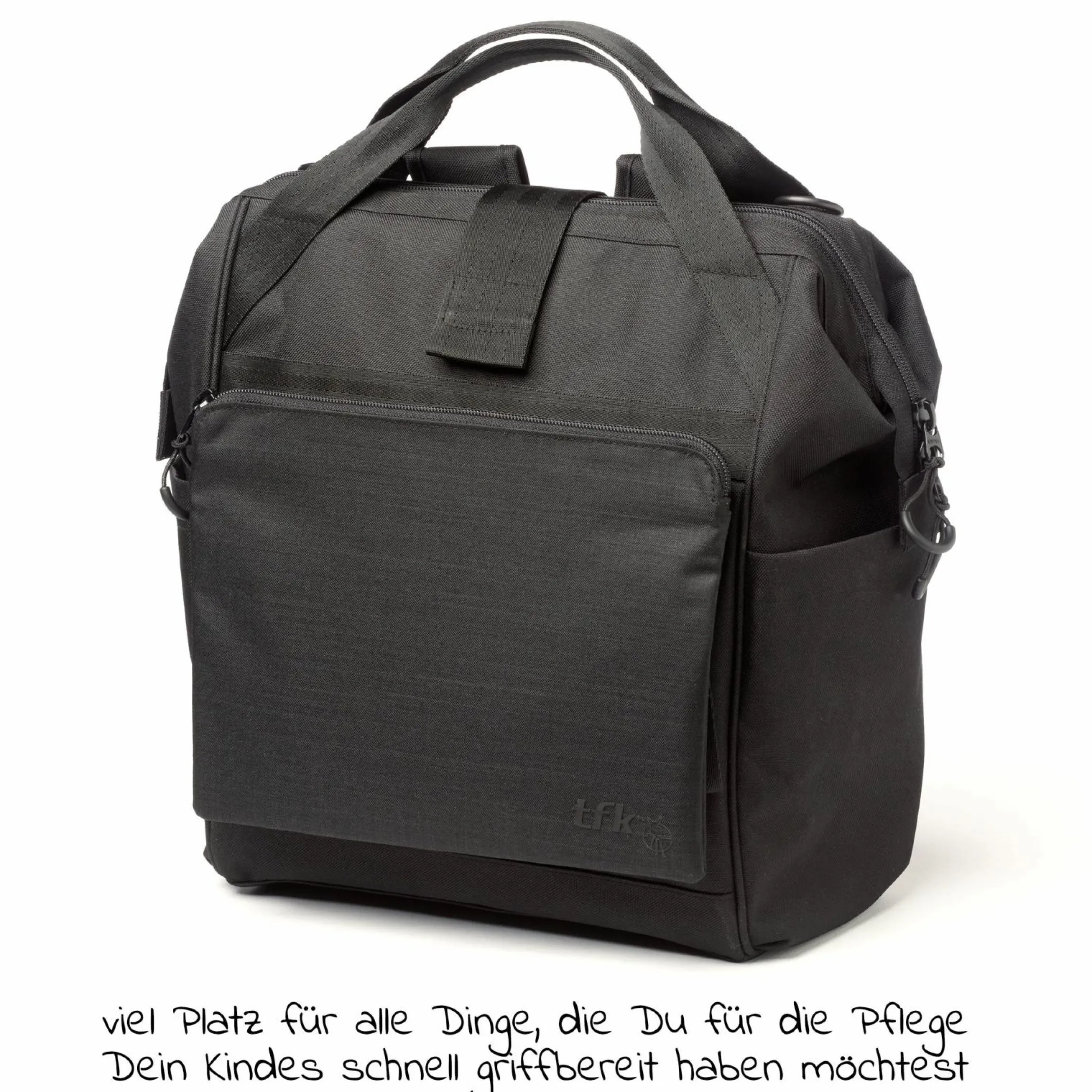 Wickelrucksack inkl. Befestigung, Wicklauflage, Flaschenhalter - Schwarz - Kollektion 2025