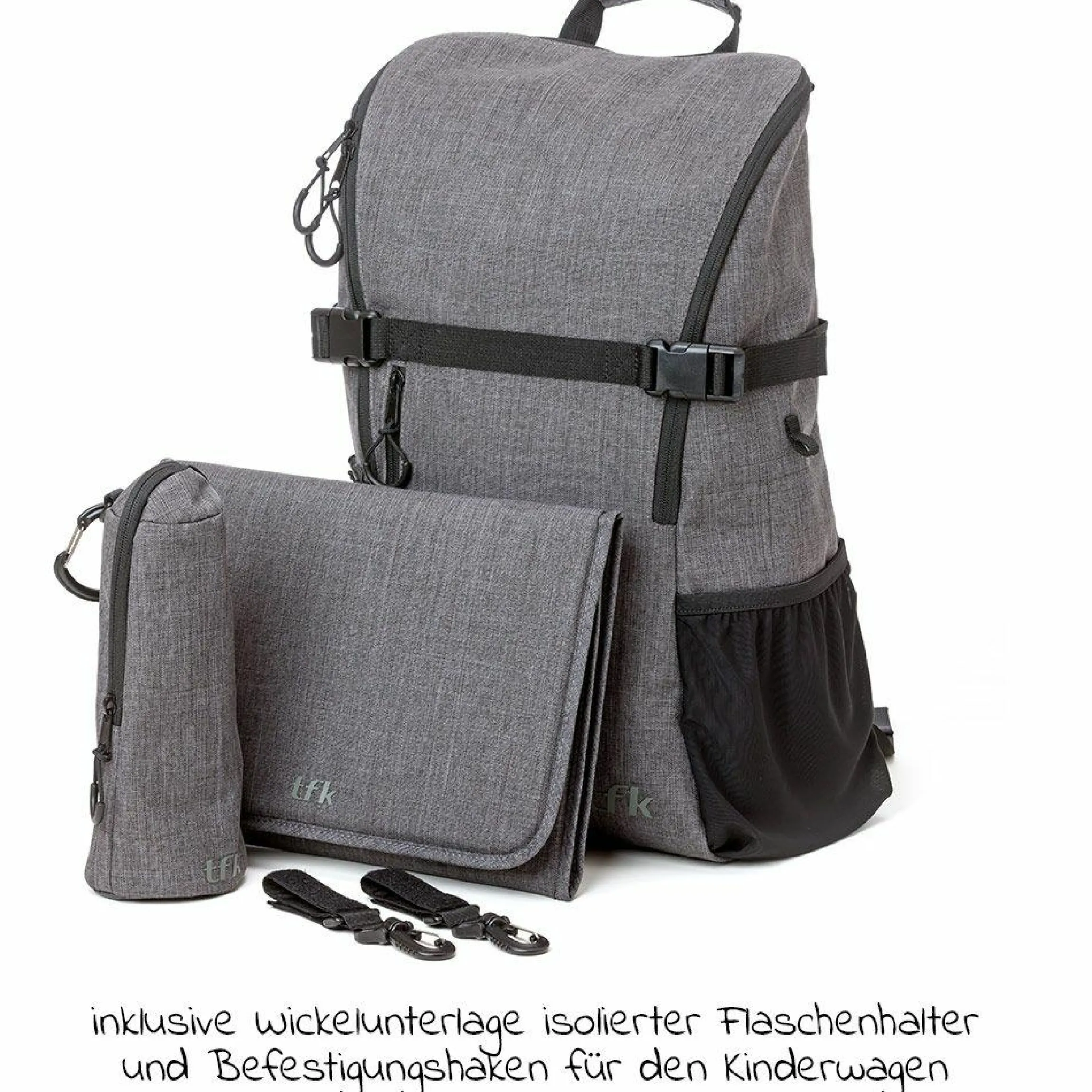 Wickelrucksack inkl. Wickelunterlage & Flaschenhalter - Grau - Kollektion 2025