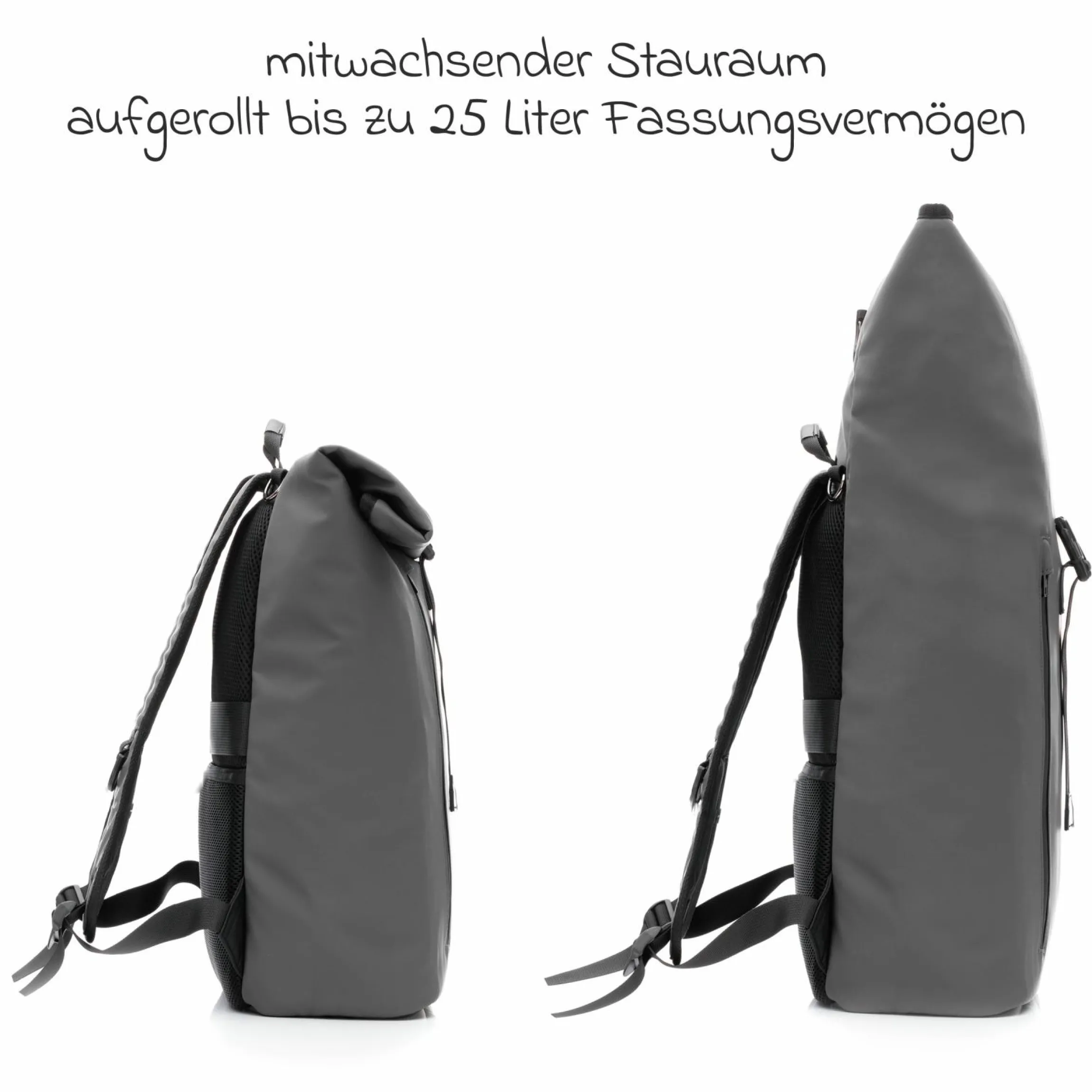 Wickelrucksack Oslo im Rolltop-Design mit variablem Stauraum inkl. Wickelunterlage, Flaschenwärmer & Befestigungshaken - Grau