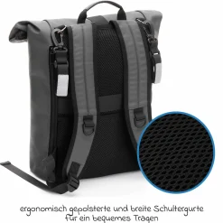 Wickelrucksack Oslo im Rolltop-Design mit variablem Stauraum inkl. Wickelunterlage, Flaschenwärmer & Befestigungshaken - Grau