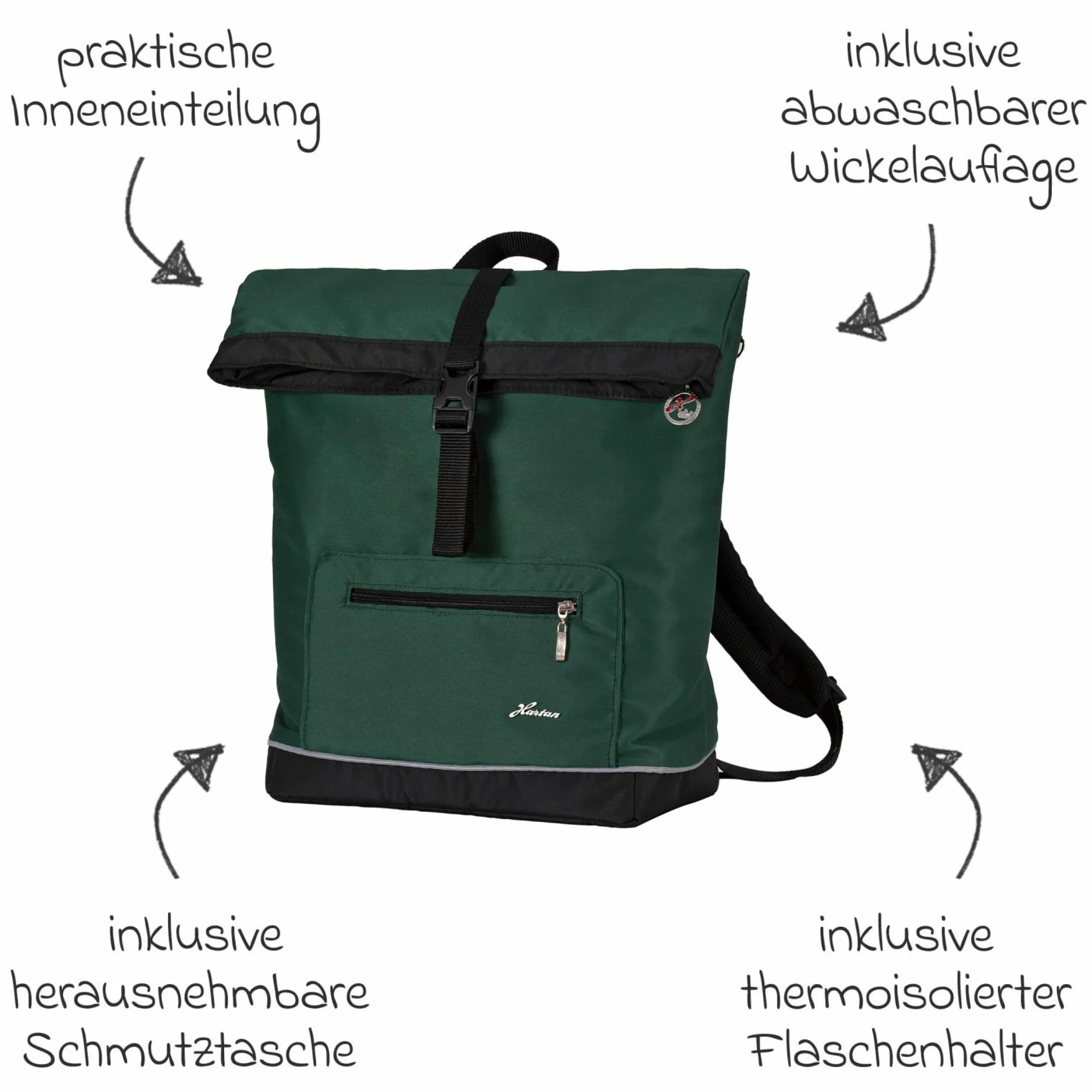 Wickelrucksack Space Bag Casual Rolltop inkl. Wickelauflage, Schmutztasche & Flaschenhalter - Panda Family - Kollektion 2024