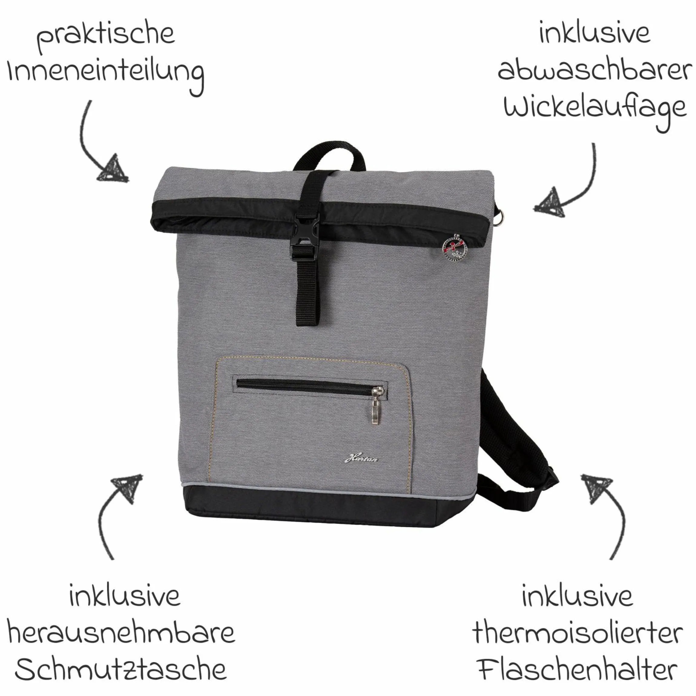 Wickelrucksack Space Bag Casual Rolltop inkl. Wickelauflage, Schmutztasche & Flaschenhalter - Little Zoo - Kollektion 2024