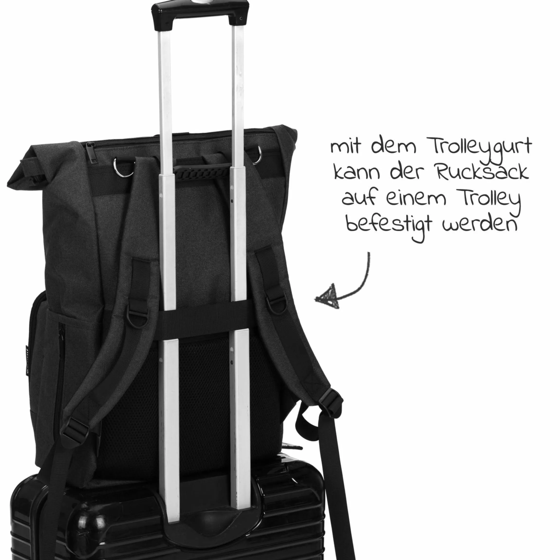Wickelrucksack Tokio im Rolltopstil inkl. Wickelunterlage, variabler Stauraum, Thermofach & Befestigungshaken - Schwarz