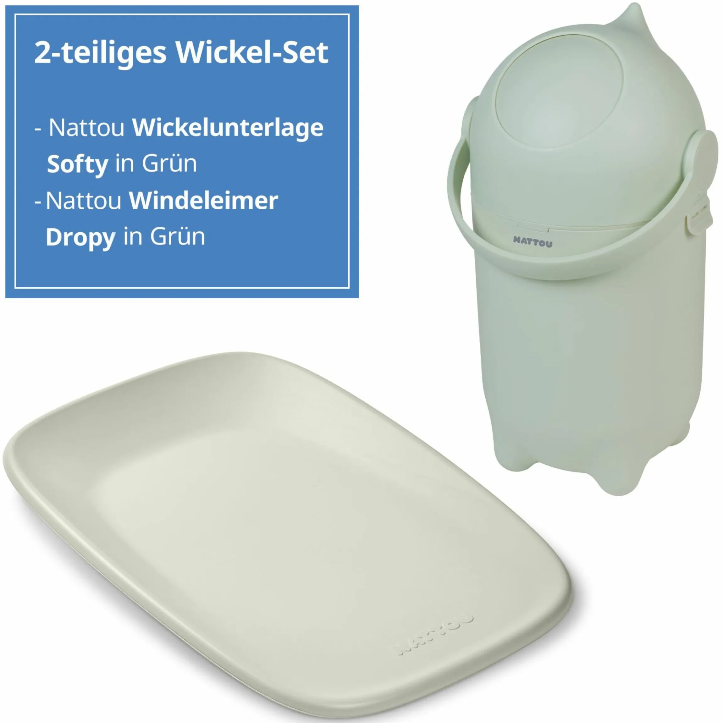 Wickel-Set mit Wickelunterlage Softy & Windeleimer Dropy - Grün