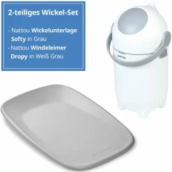 Wickel-Set mit Wickelunterlage Softy & Windeleimer Dropy - Grau Weiß