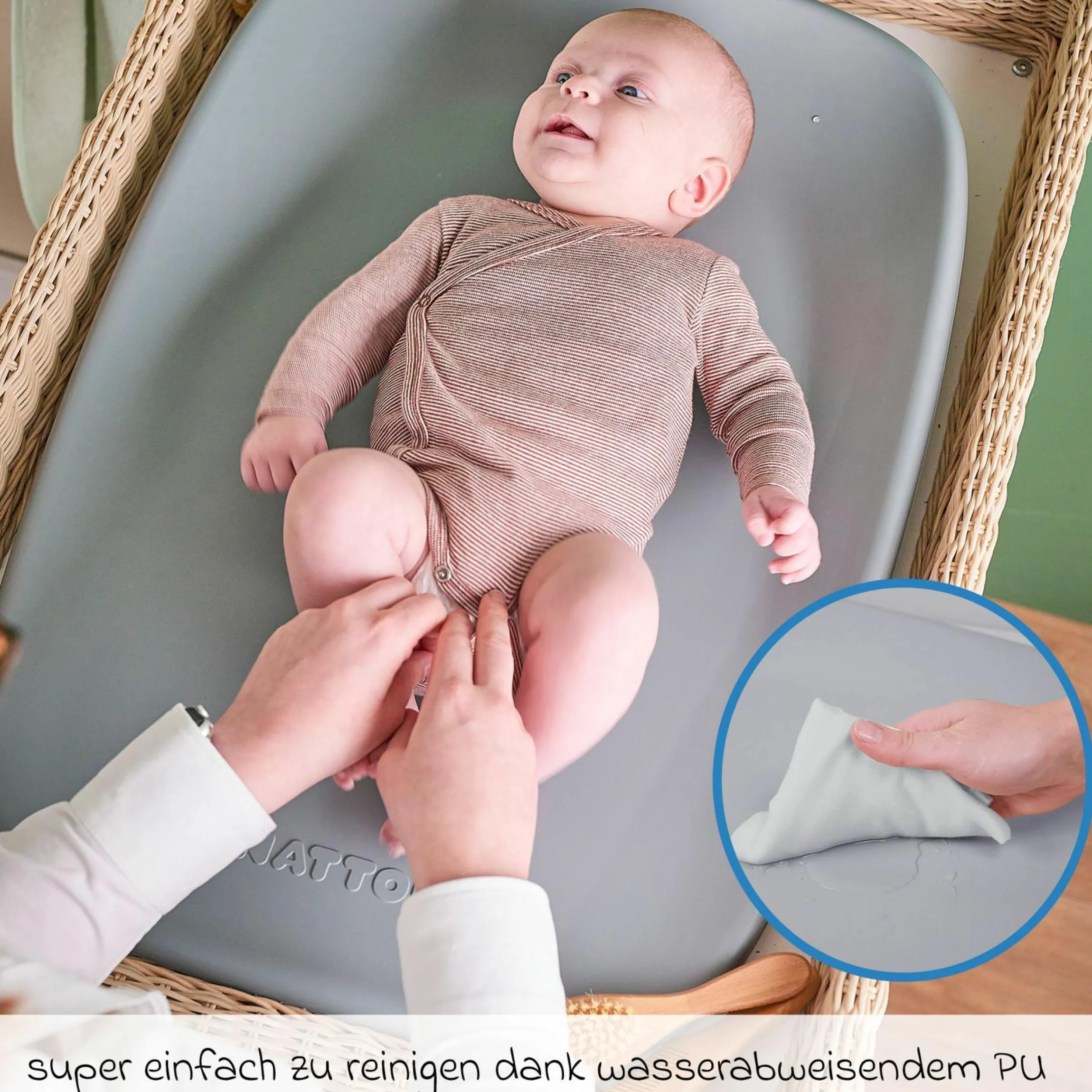 Wickel-Set mit Wickelunterlage Softy & Windeleimer Dropy - Grau Weiß