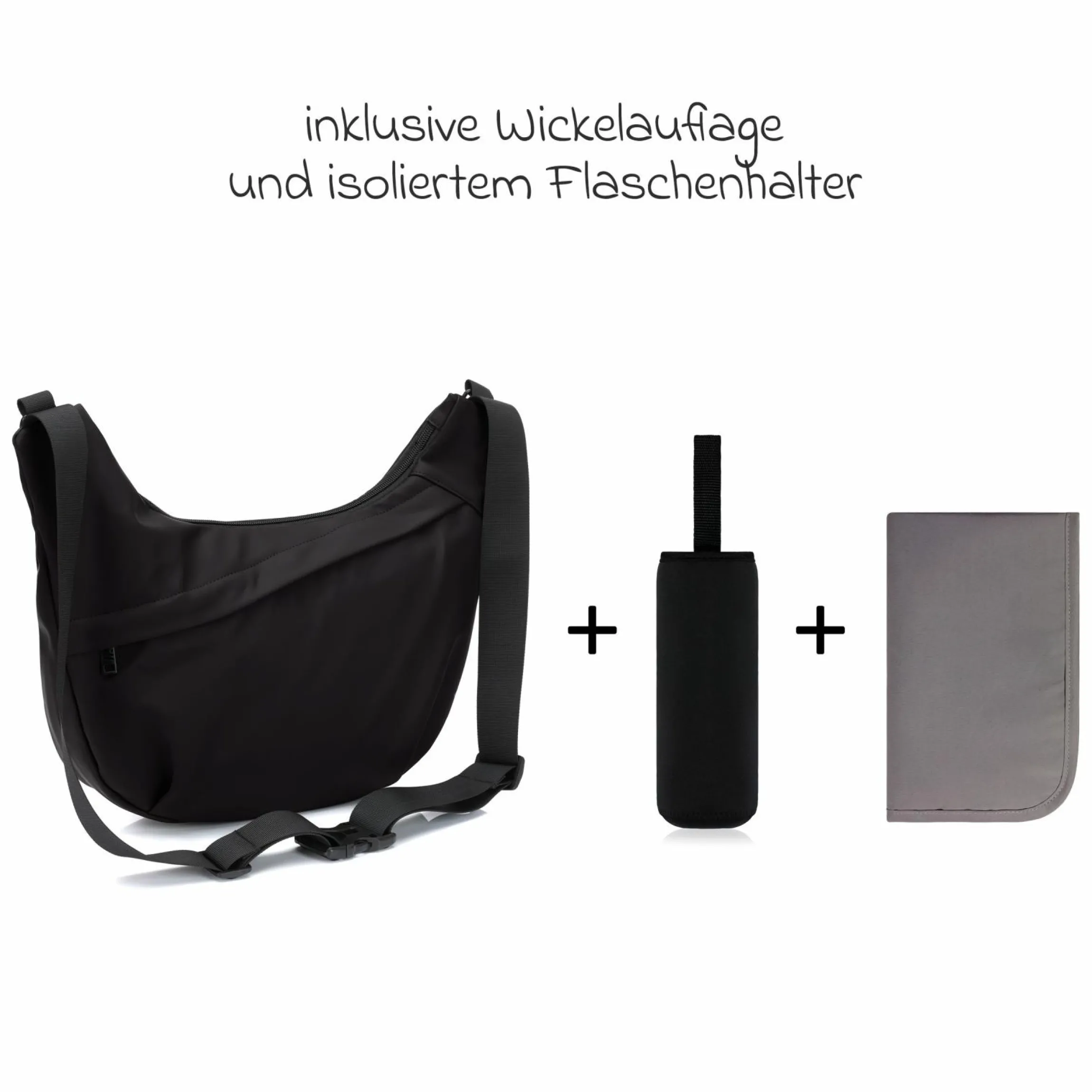 Wickeltasche Daybag die moderne Tragetasche, mit Wickelauflage, isolierter Flaschenhalter inkl. Kinderwagenbefestigung - Schwarz