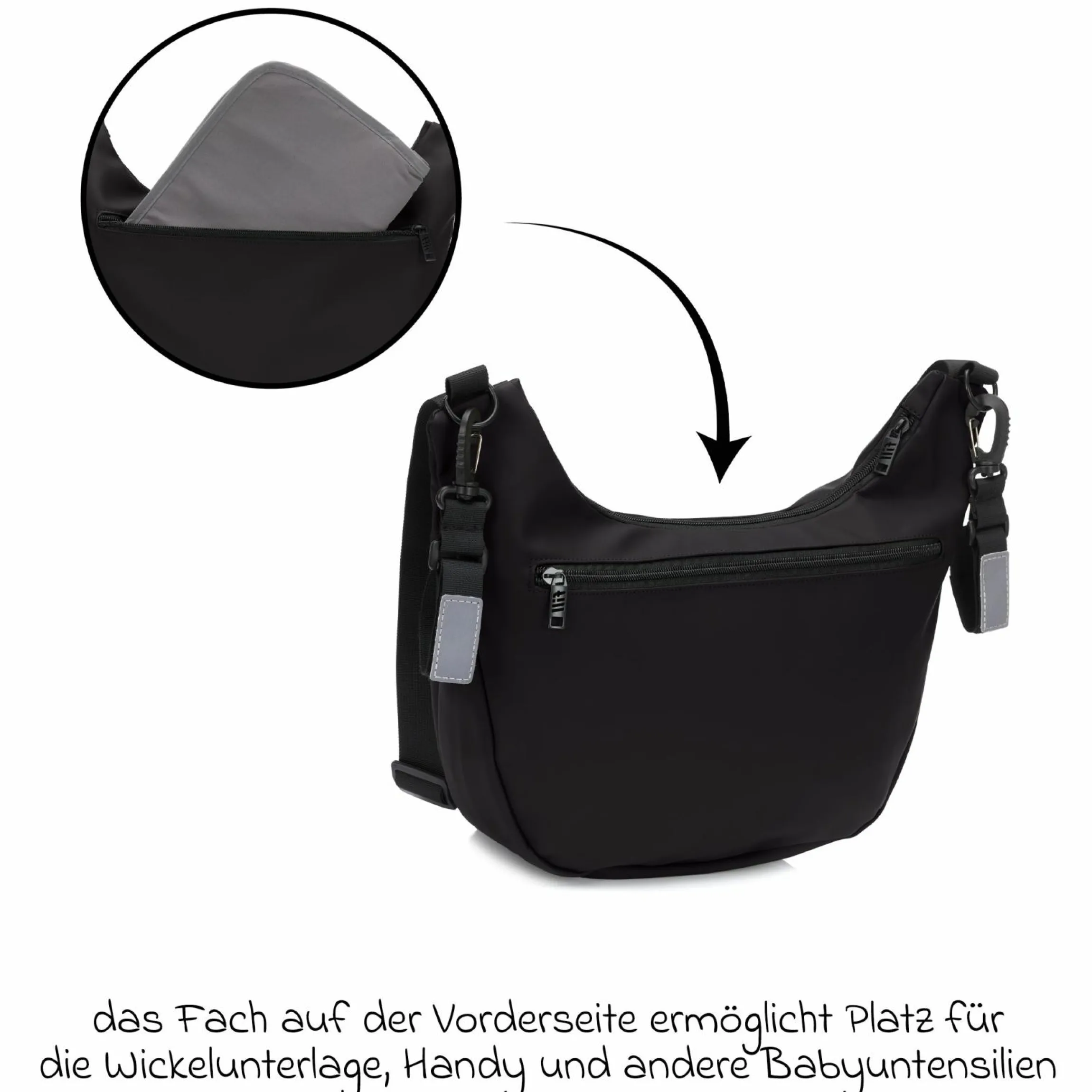 Wickeltasche Daybag die moderne Tragetasche, mit Wickelauflage, isolierter Flaschenhalter inkl. Kinderwagenbefestigung - Schwarz
