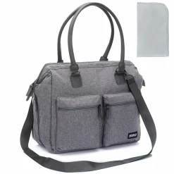 Wickeltasche Oxford mit Wickelunterlage, Innen- & Außenfächer - Grau Melange Exklusiv