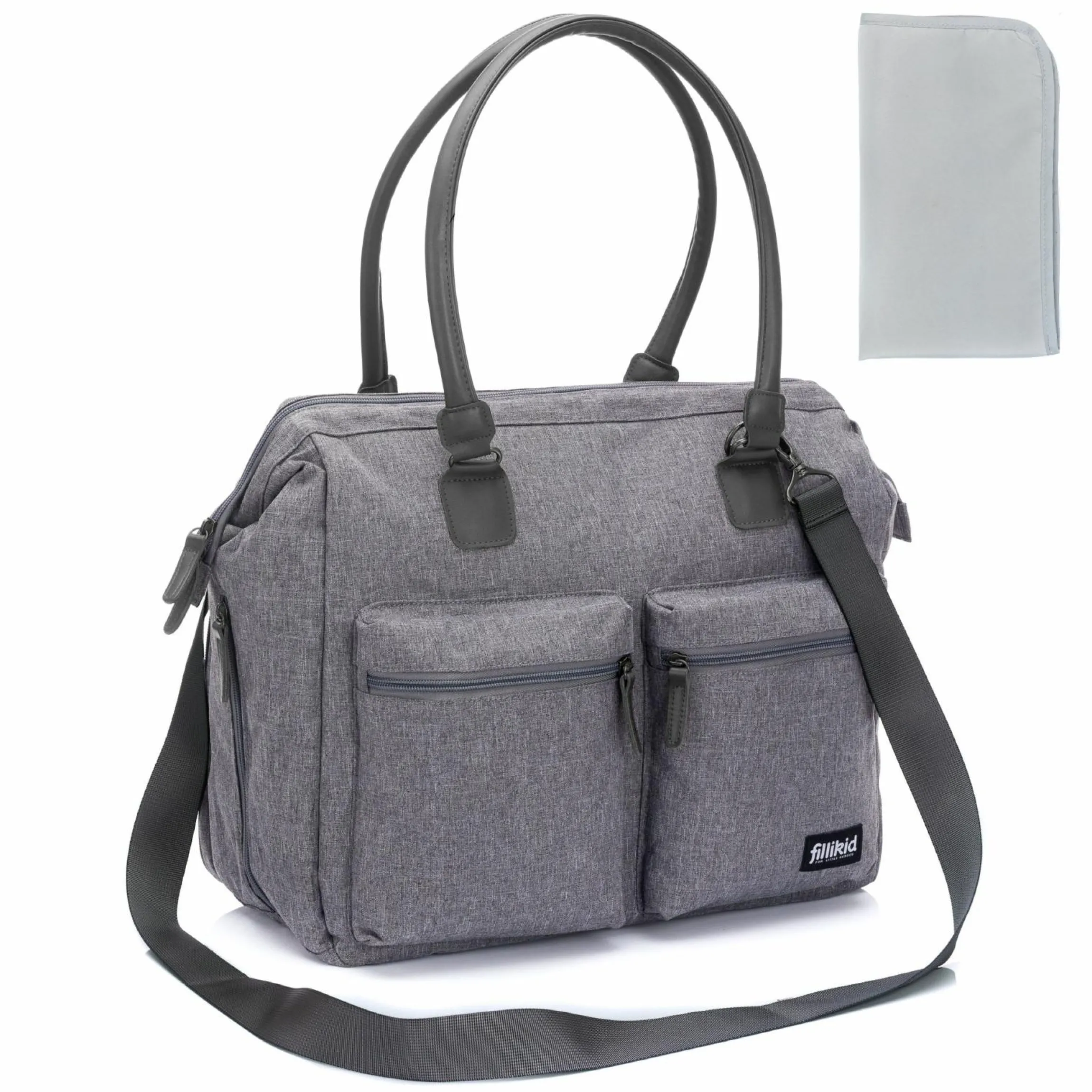 Wickeltasche Oxford mit Wickelunterlage, Innen- & Außenfächer - Grau Melange Exklusiv