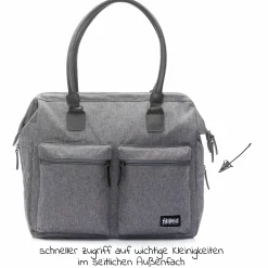 Wickeltasche Oxford mit Wickelunterlage, Innen- & Außenfächer - Grau Melange Exklusiv