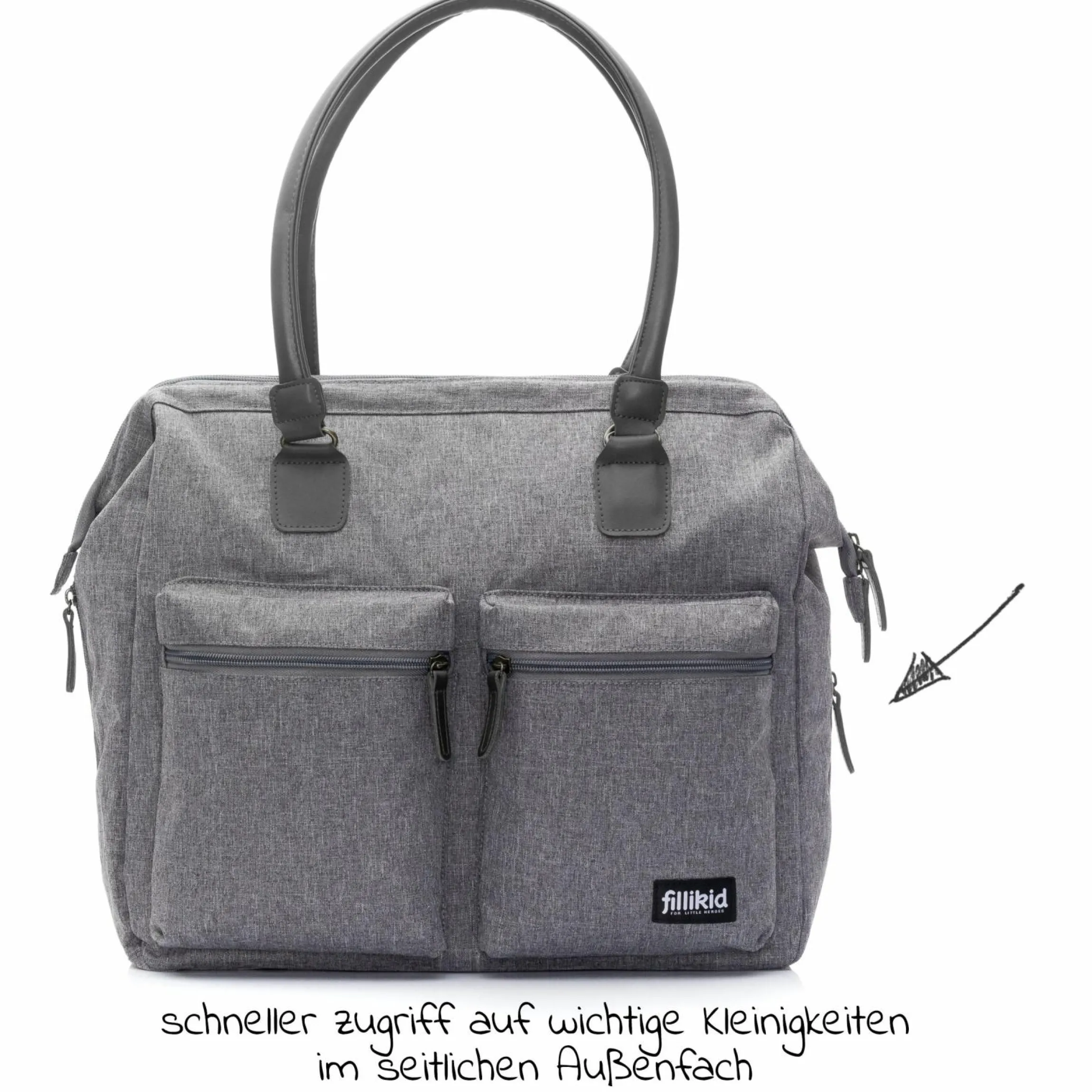 Wickeltasche Oxford mit Wickelunterlage, Innen- & Außenfächer - Grau Melange Exklusiv
