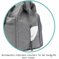 Wickeltasche Oxford mit Wickelunterlage, Innen- & Außenfächer - Grau Melange Exklusiv