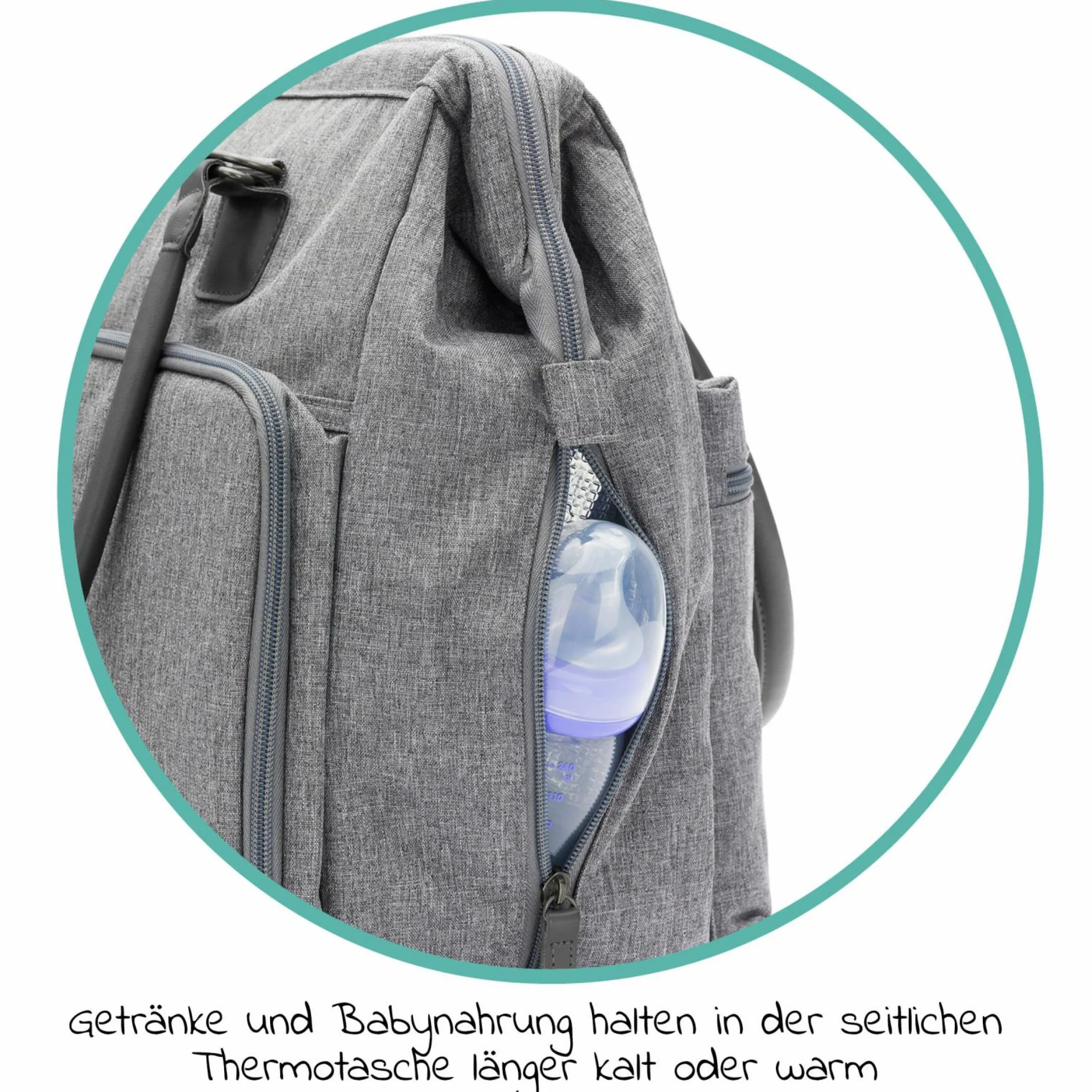 Wickeltasche Oxford mit Wickelunterlage, Innen- & Außenfächer - Grau Melange Exklusiv