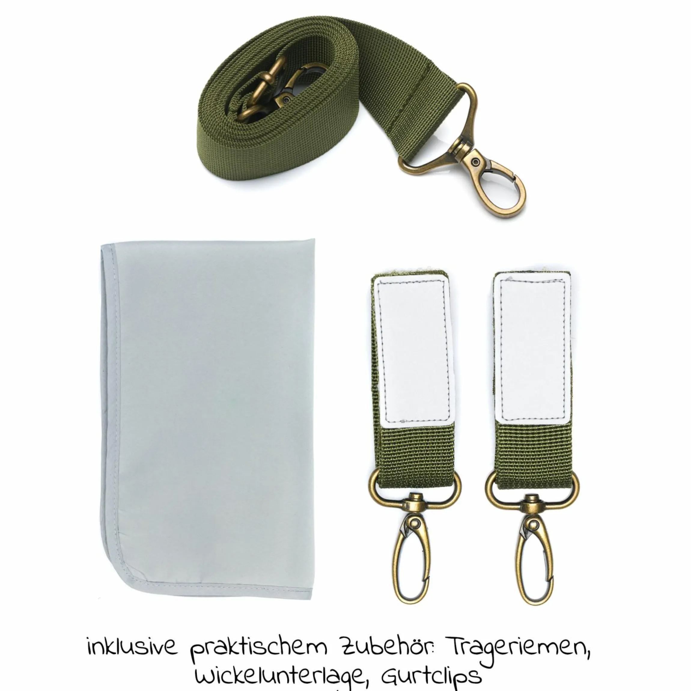 Wickeltasche Oxford mit Wickelauflage, Innnen- & Außenfächer - Dunkelgrün Melange