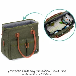 Wickeltasche Oxford mit Wickelauflage, Innnen- & Außenfächer - Dunkelgrün Melange