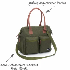 Wickeltasche Oxford mit Wickelauflage, Innnen- & Außenfächer - Dunkelgrün Melange