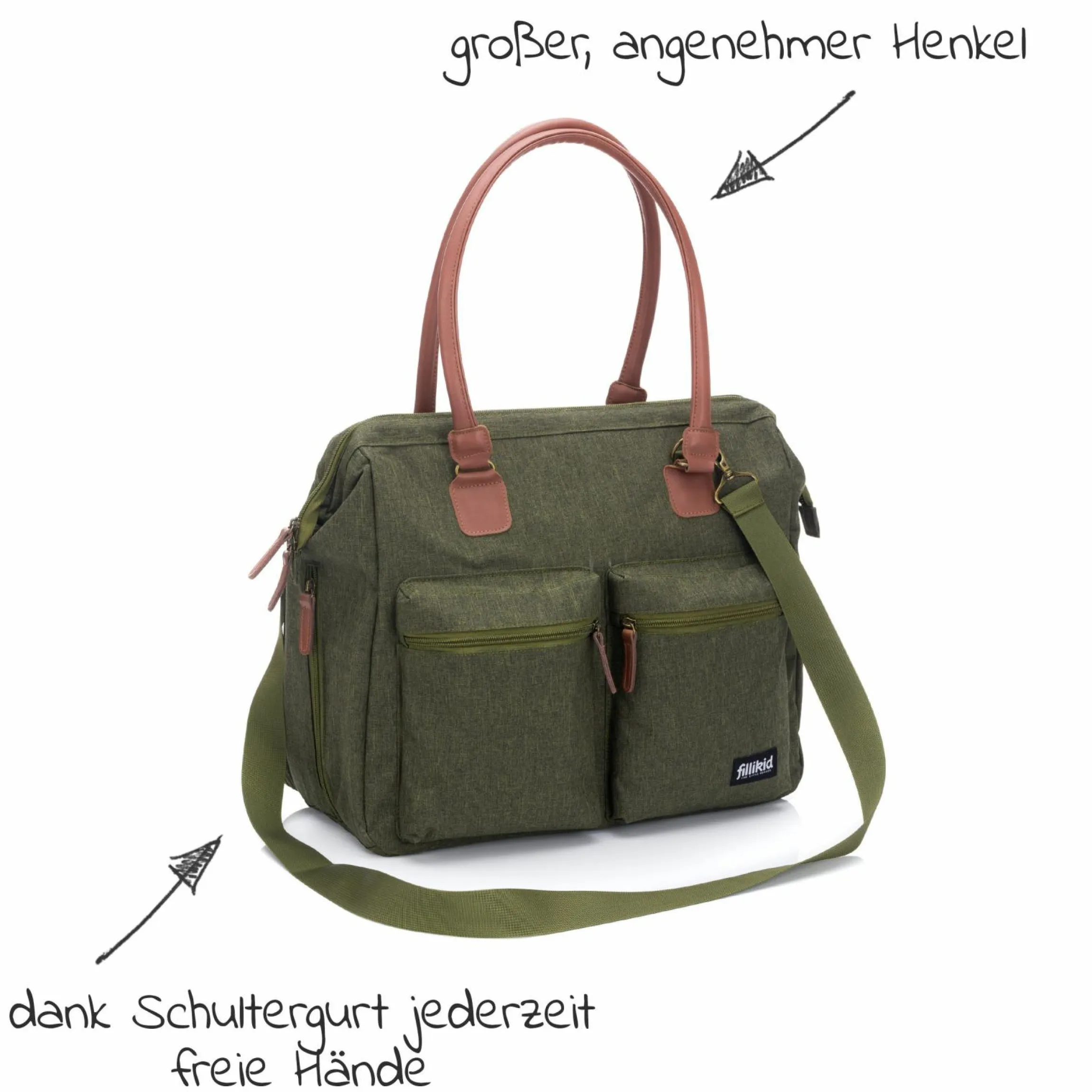 Wickeltasche Oxford mit Wickelauflage, Innnen- & Außenfächer - Dunkelgrün Melange