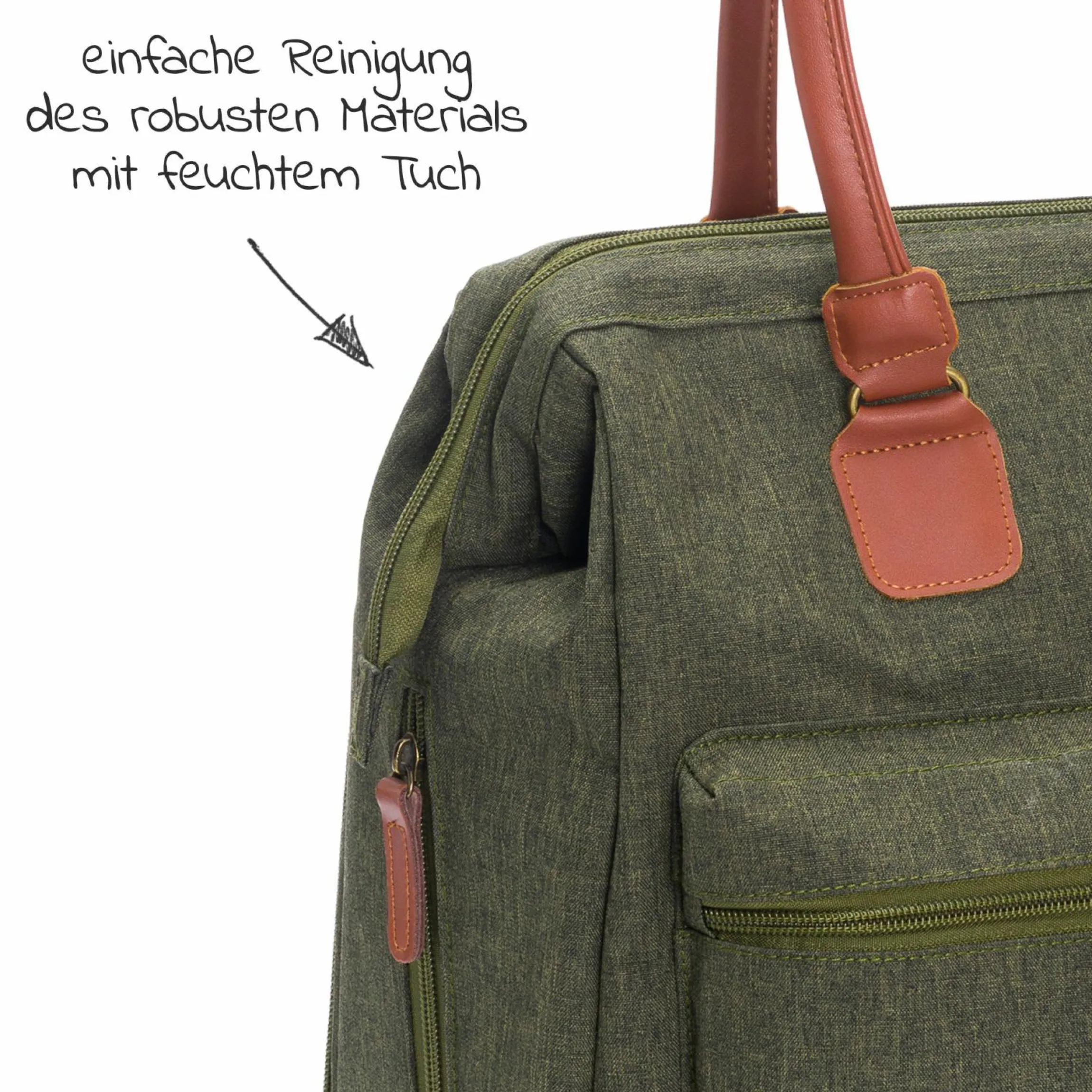 Wickeltasche Oxford mit Wickelauflage, Innnen- & Außenfächer - Dunkelgrün Melange
