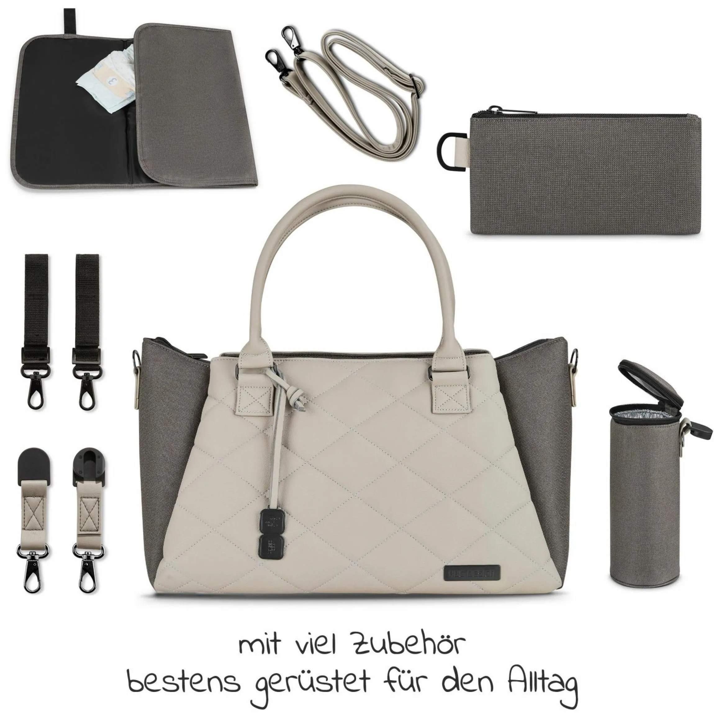 Wickeltasche Royal - inkl. Wickelunterlage und viel Zubehör - Diamond Edition - Herb