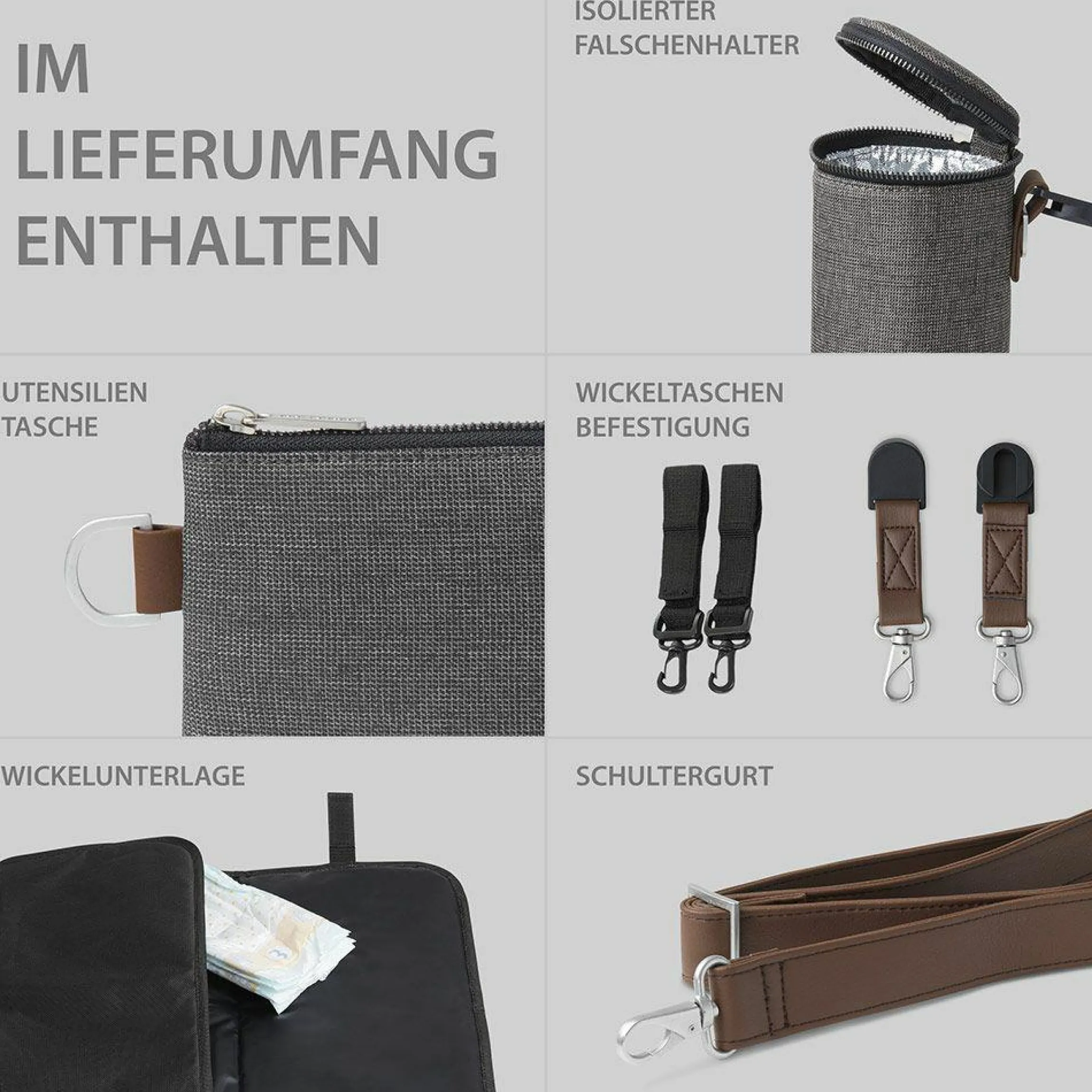 Wickeltasche Royal - inkl. Wickelunterlage und viel Zubehör - Diamond Edition - Asphalt