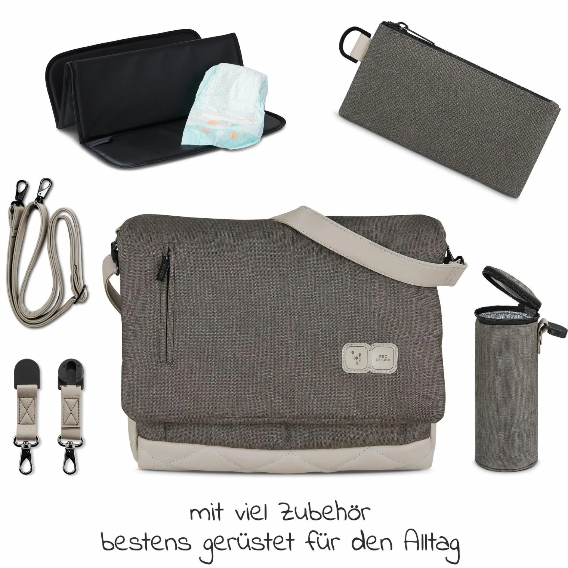 Wickeltasche Urban - inkl. Wickelunterlage & viel Zubehör - Diamond Edition - Herb