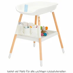 Wickeltisch höhenverstellbar, abwischbare Auflage in Holzoptik - Weiß Natur