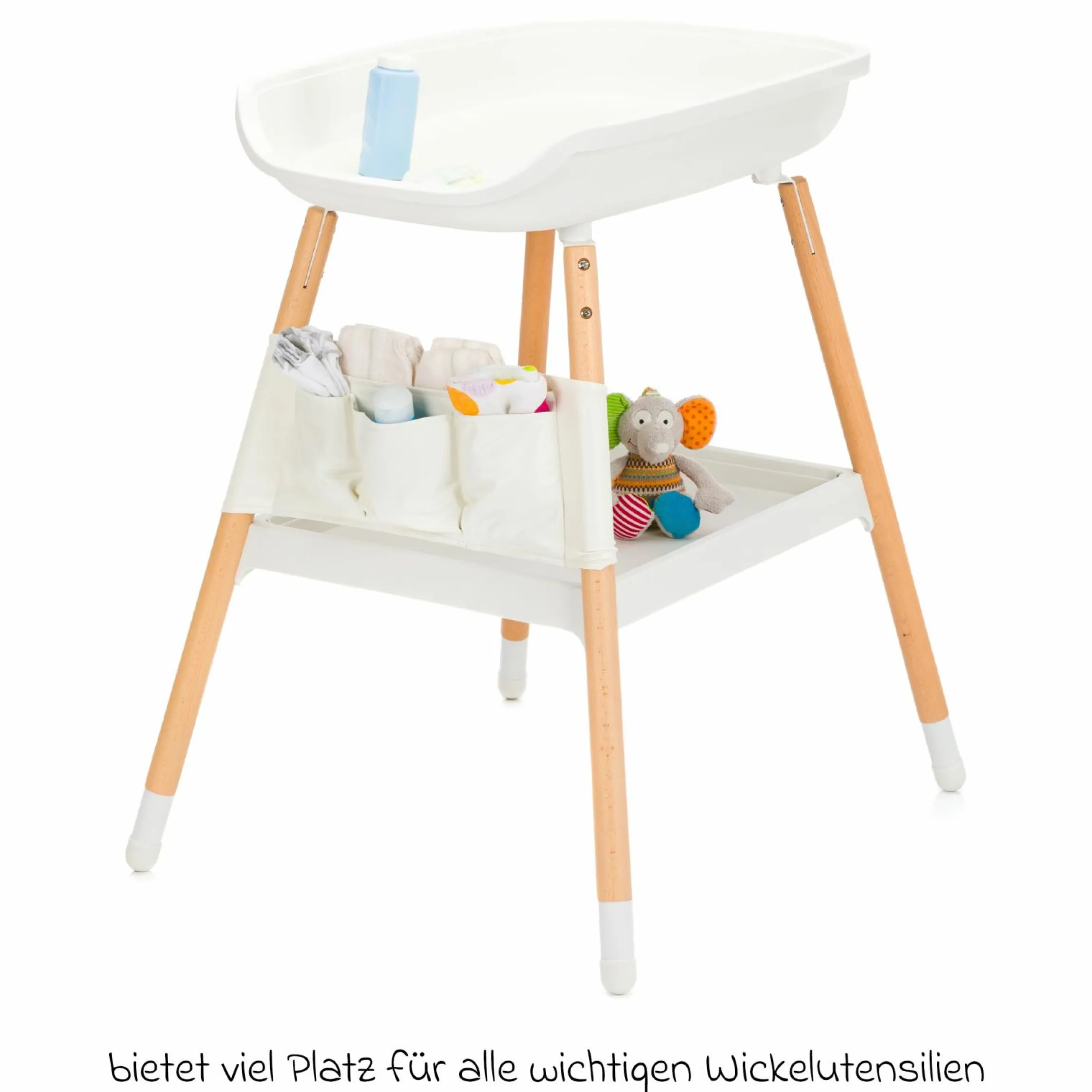 Wickeltisch höhenverstellbar, abwischbare Auflage in Holzoptik - Weiß Natur