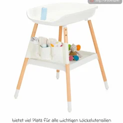 Wickeltisch höhenverstellbar, abwischbare Auflage in Holzoptik - Grau Natur