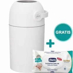 Windeleimer Odour Off - für herkömmliche Müllbeutel + Gratis Feuchttücher 60er Pack - White