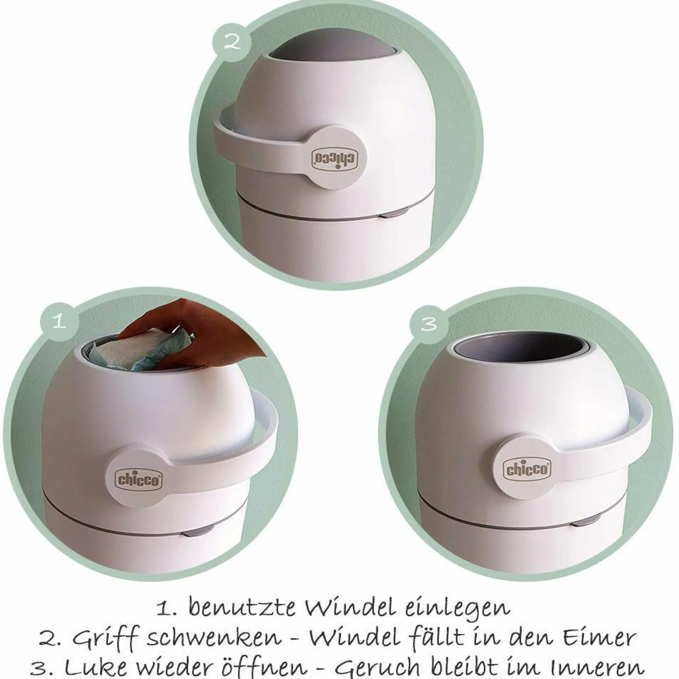 Windeleimer Odour Off - für herkömmliche Müllbeutel + Gratis Feuchttücher 60er Pack - White